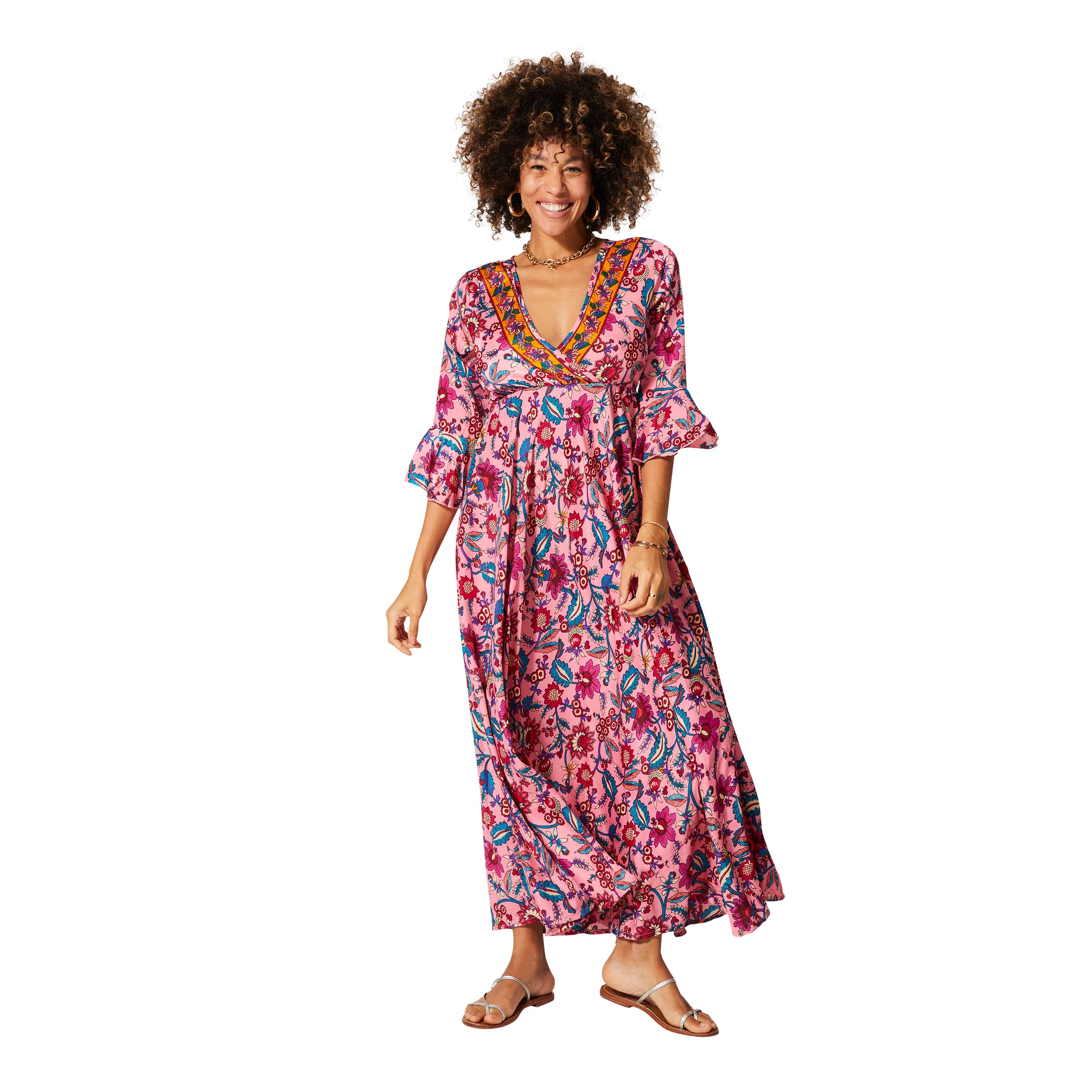 Robe été longue manches 3/4 Monique - 100% polyester - Akoustik Online