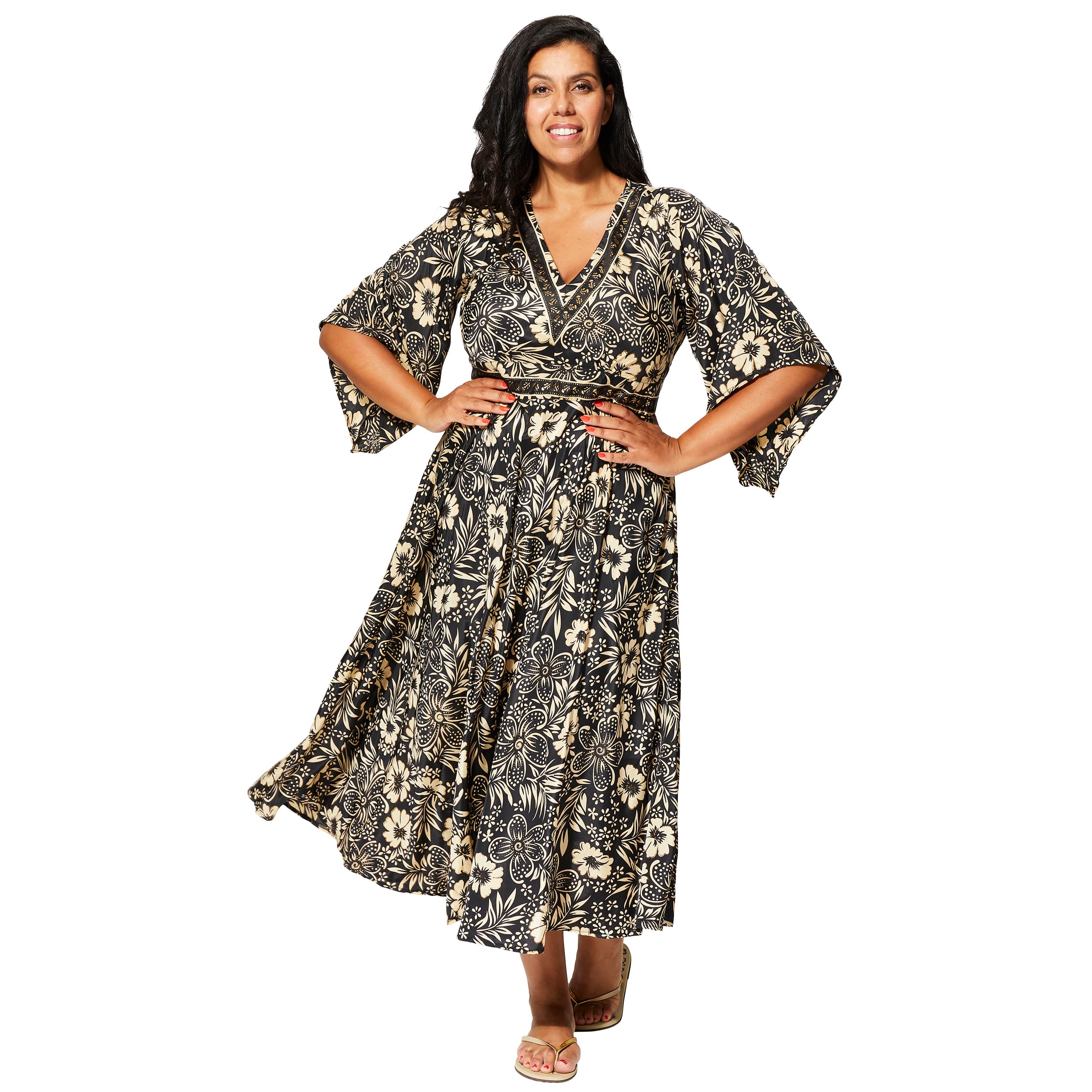 Robe été longue manches 3/4 Ffion - 100% polyester - Akoustik Online