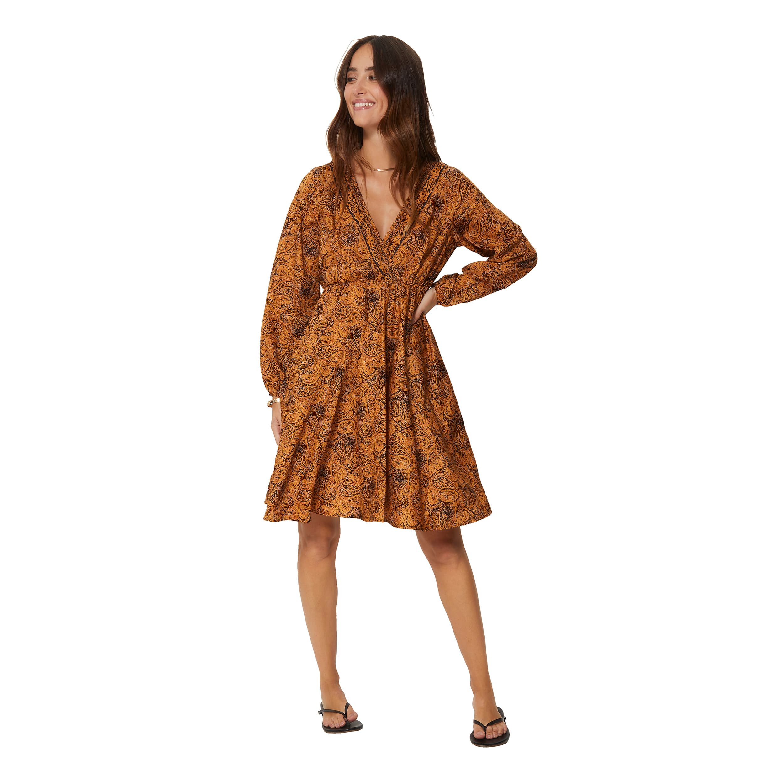 Robe été courte manches longues Cloé - orange, noir - Akoustik Online
