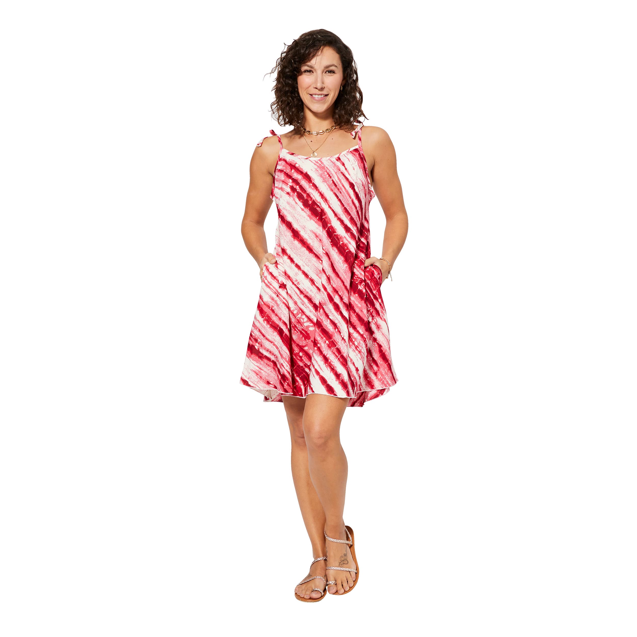 Robe été courte sans manches Barabal - rouge, blanc - Akoustik Online