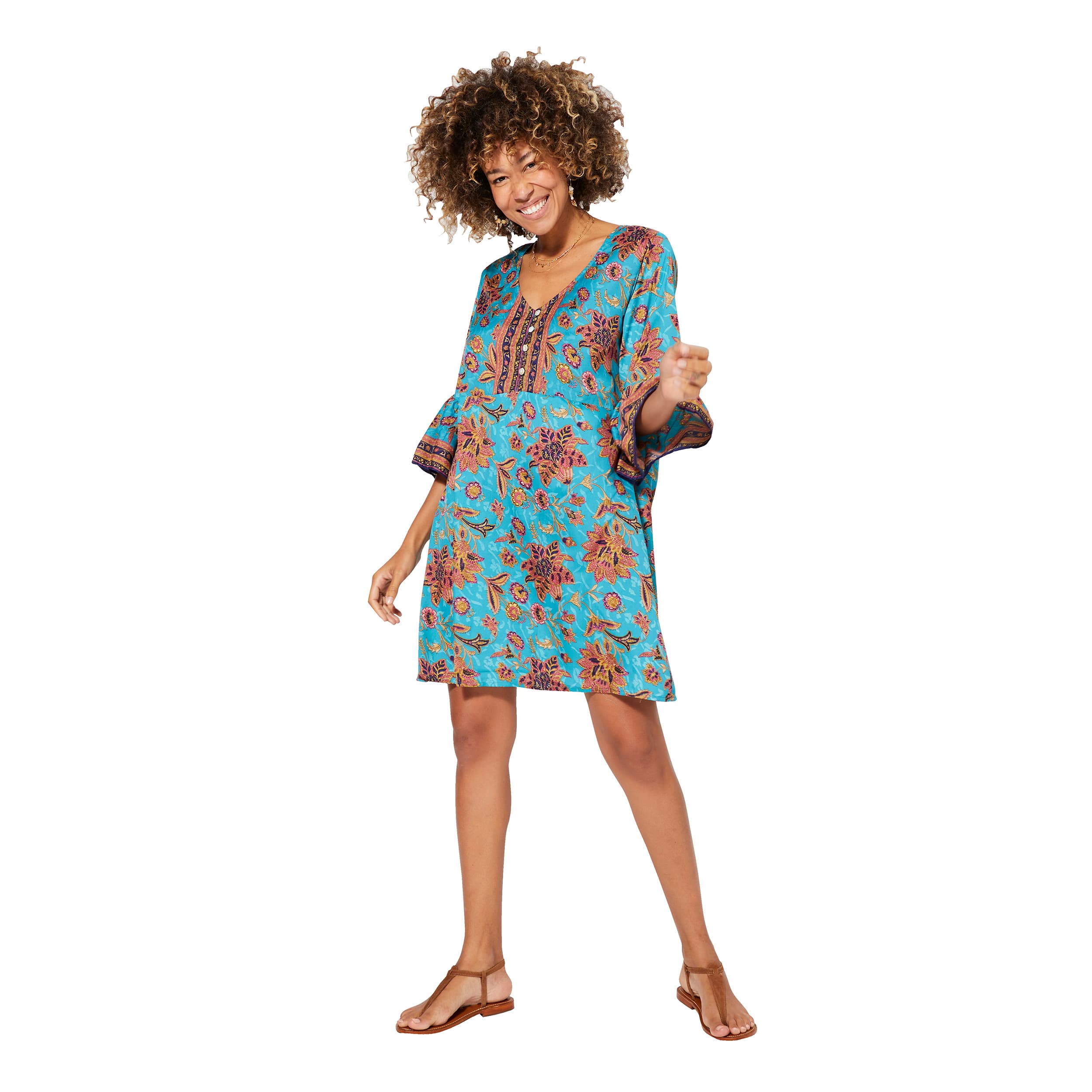 Robe été courte manches 3/4 Damodar - 100% polyester - Akoustik Online