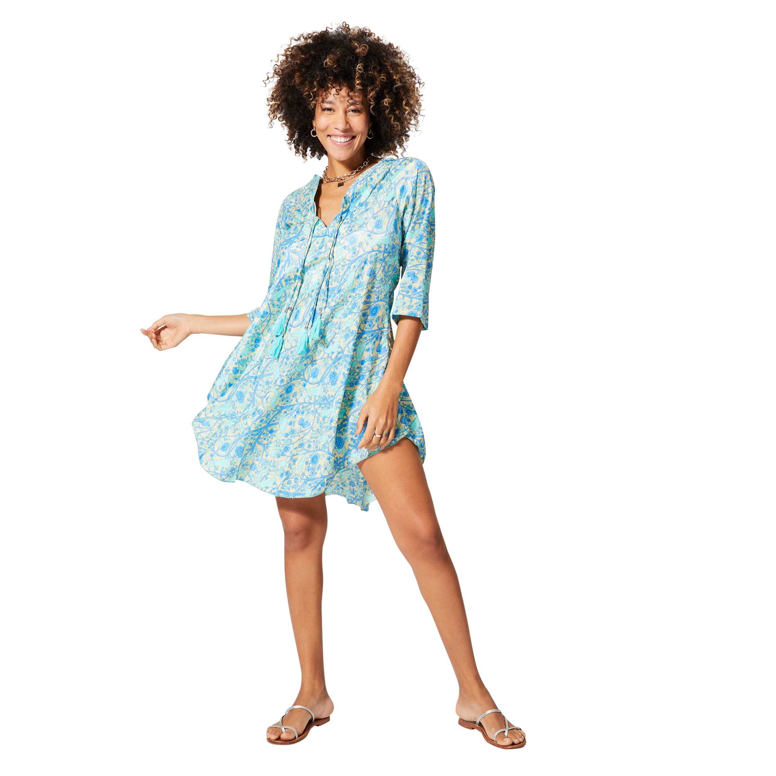Robe été courte manches 3/4 Eulalia - 100% polyester - Akoustik Online