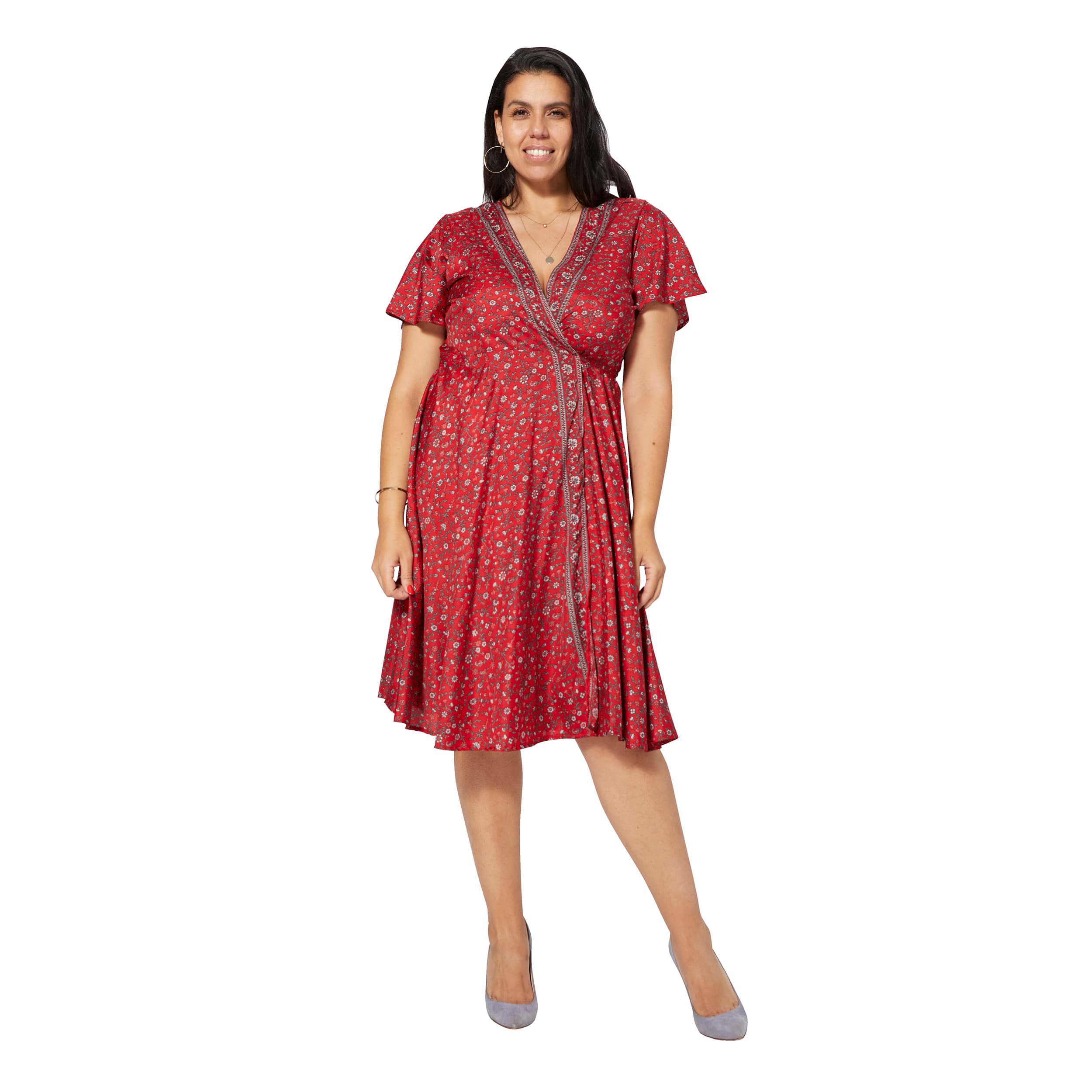 Robe été courte manches courtes Nena - rouge, gris - Akoustik Online