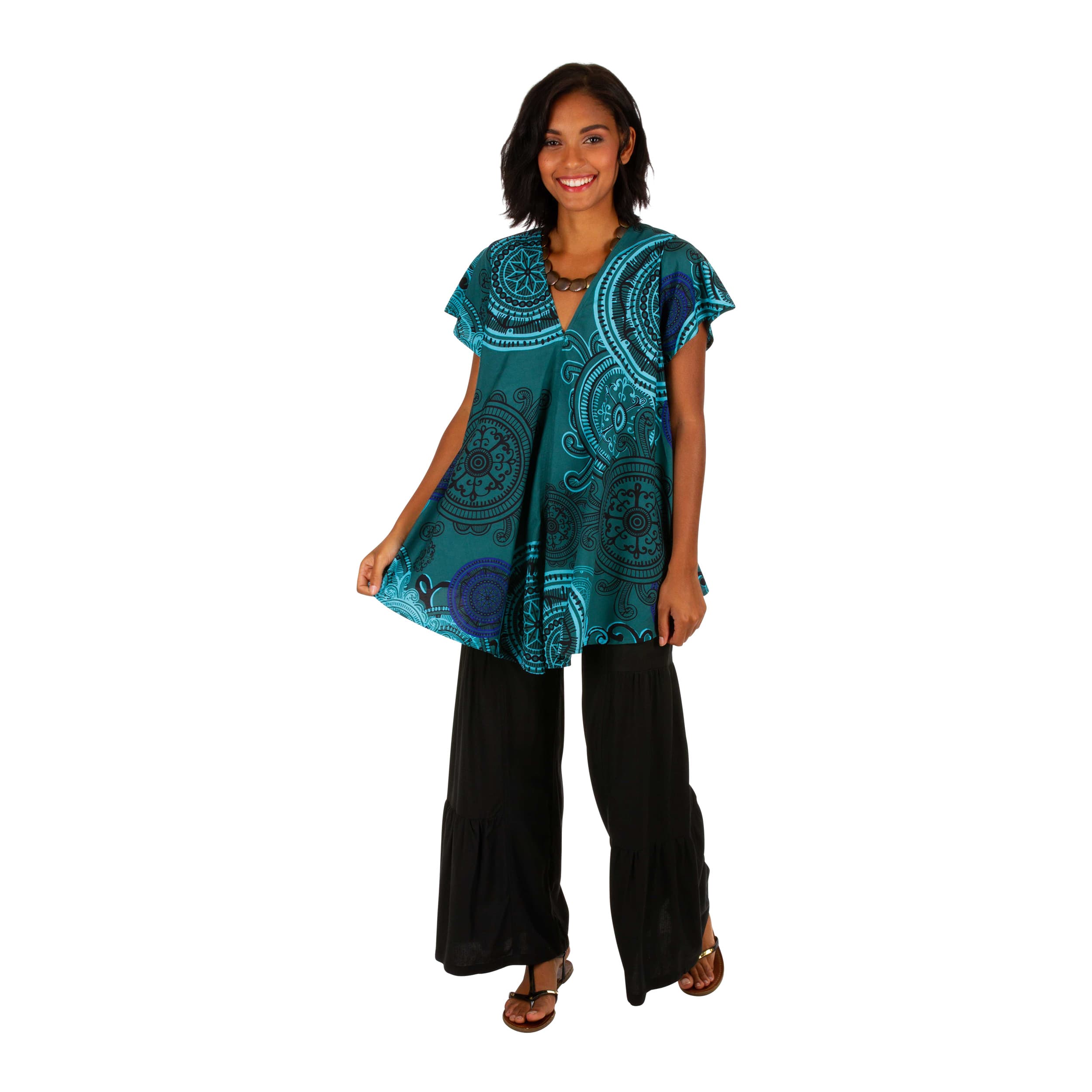Top été Zala - 100% polyester - bleu, vert - Akoustik Online