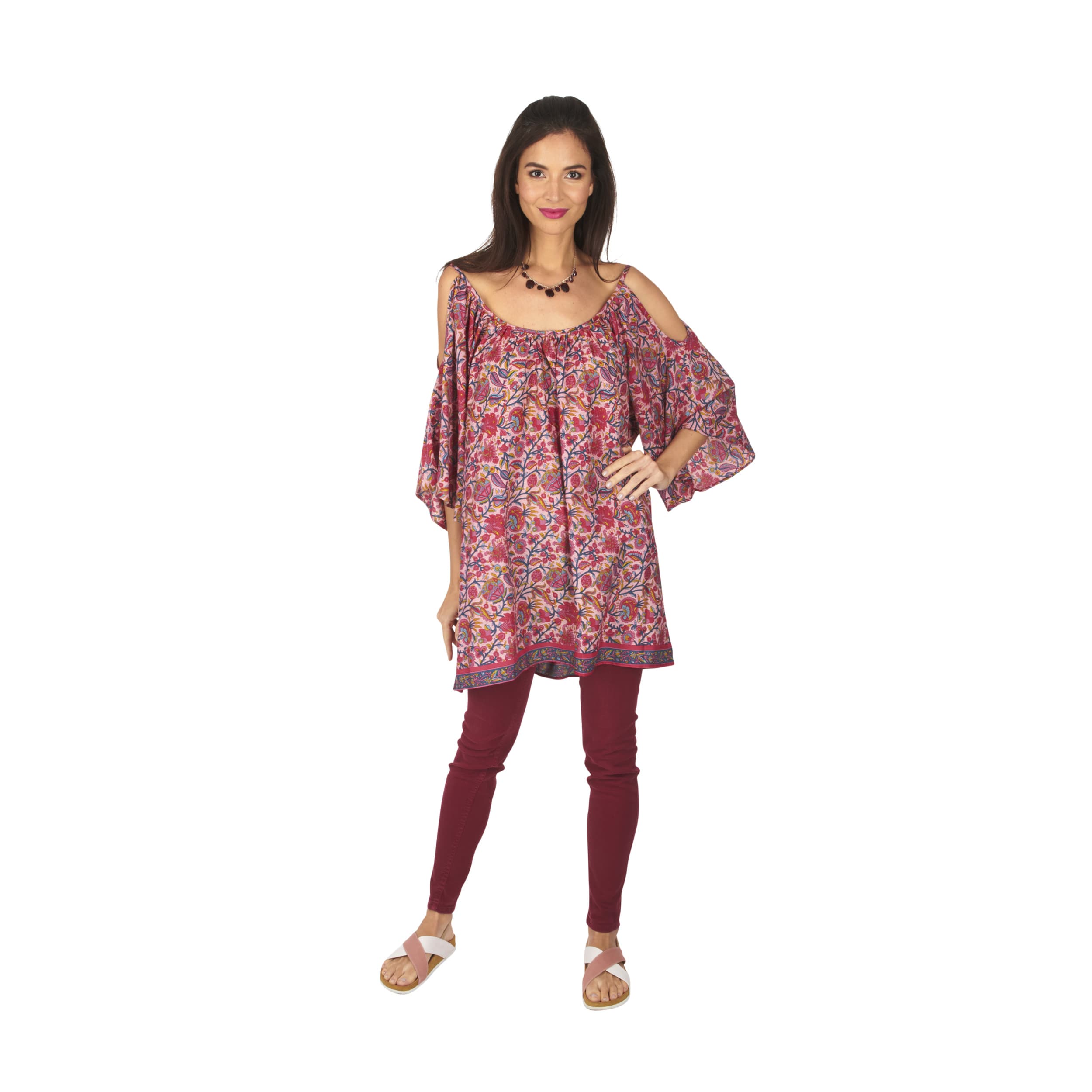 Tunique été manches 3/4 Kya - 100% polyester - rose - Akoustik Online