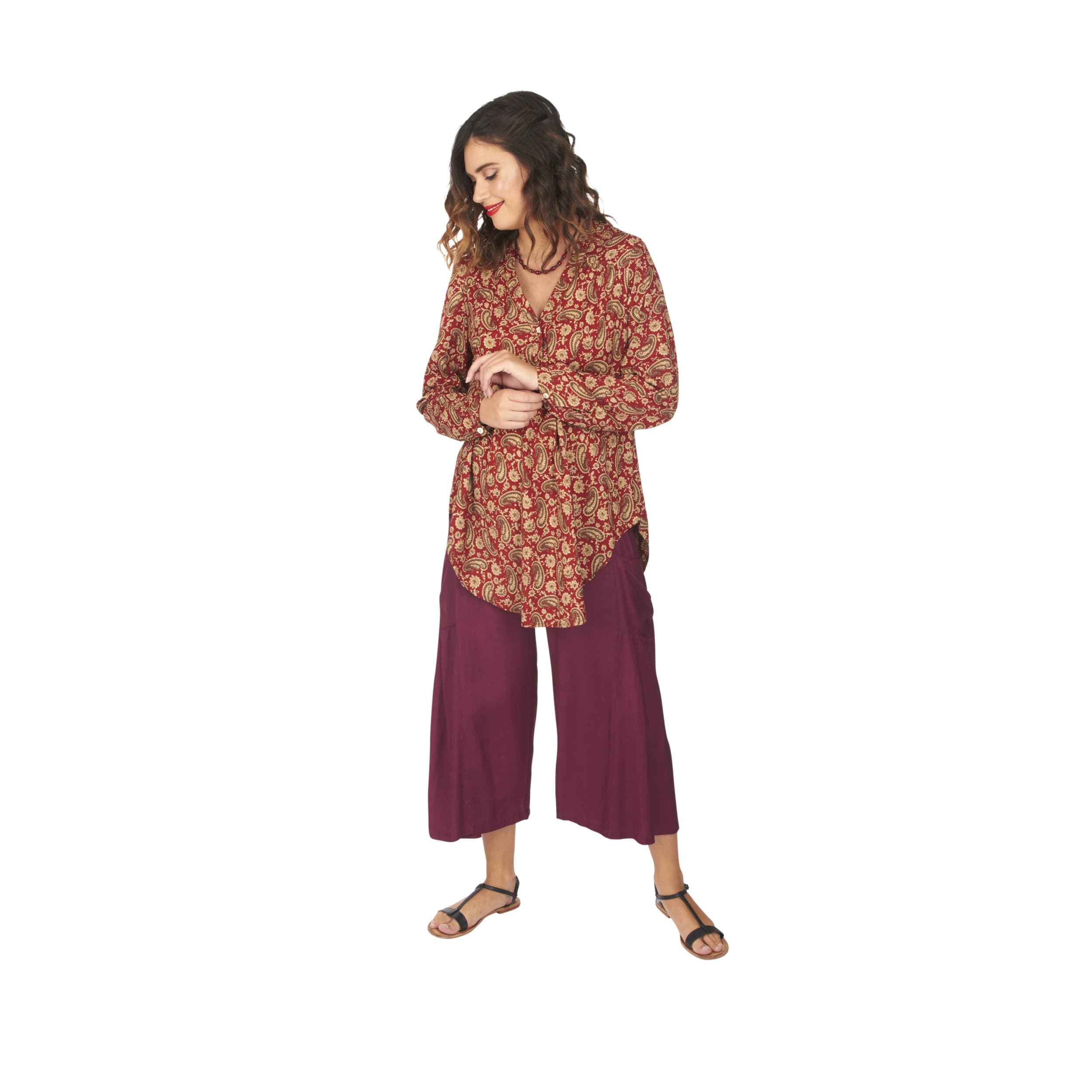 Tunique été manches longues Cassandra - rouge, creme - Akoustik Online