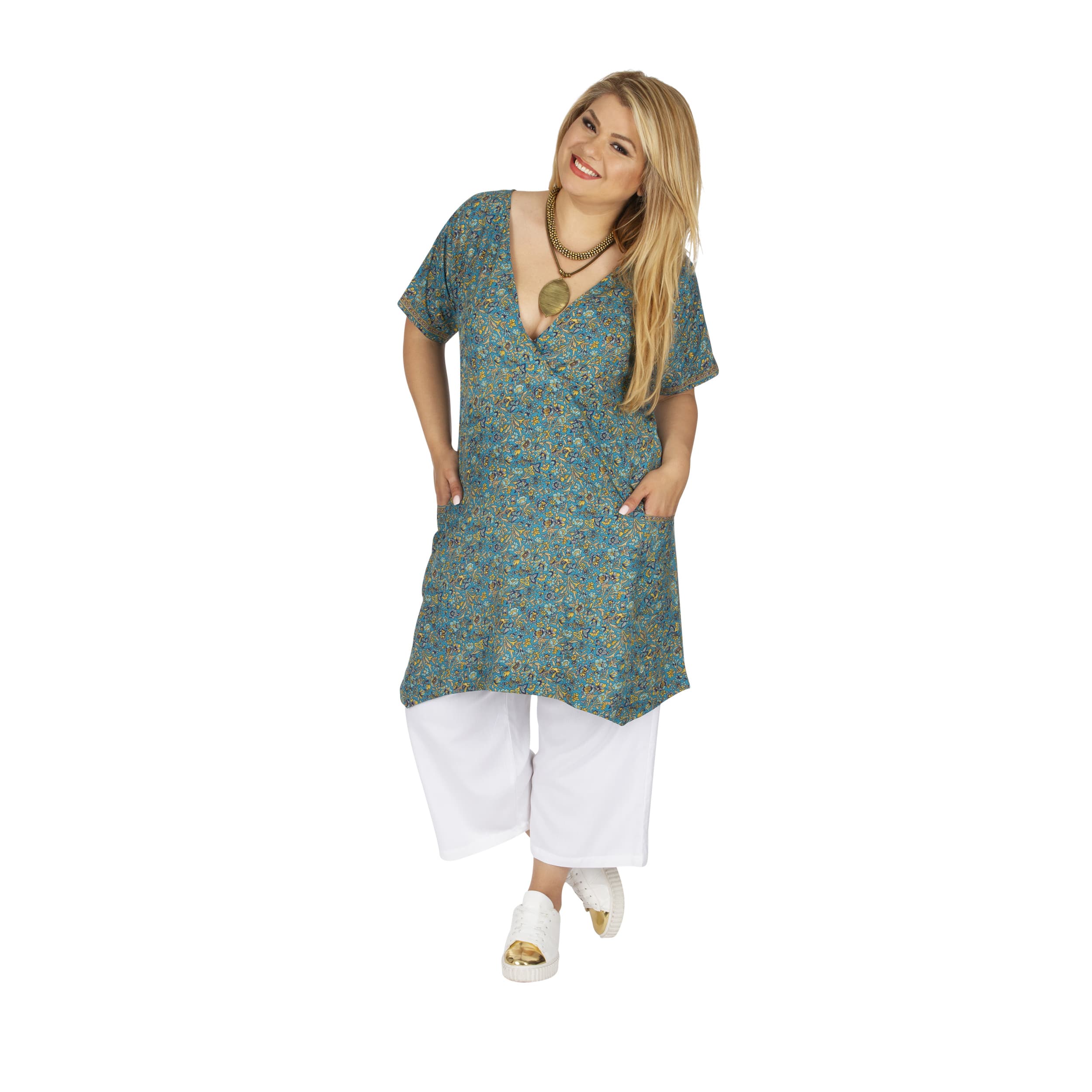 Tunique été Mélodie - 100% polyester - bleu, jaune - Akoustik Online