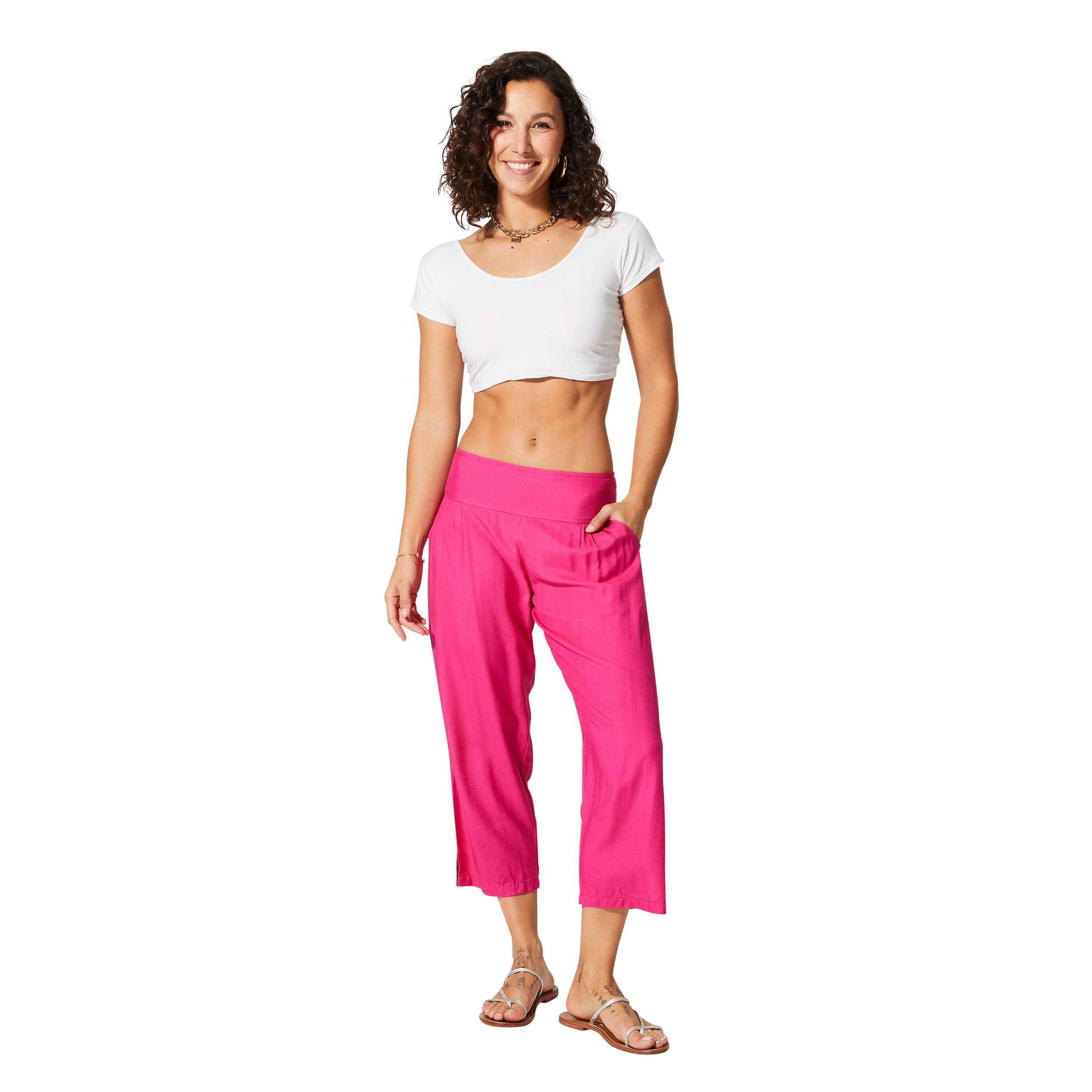 Pantalon été mi-long Ingeborg - 100% rayonne - rose - Akoustik Online