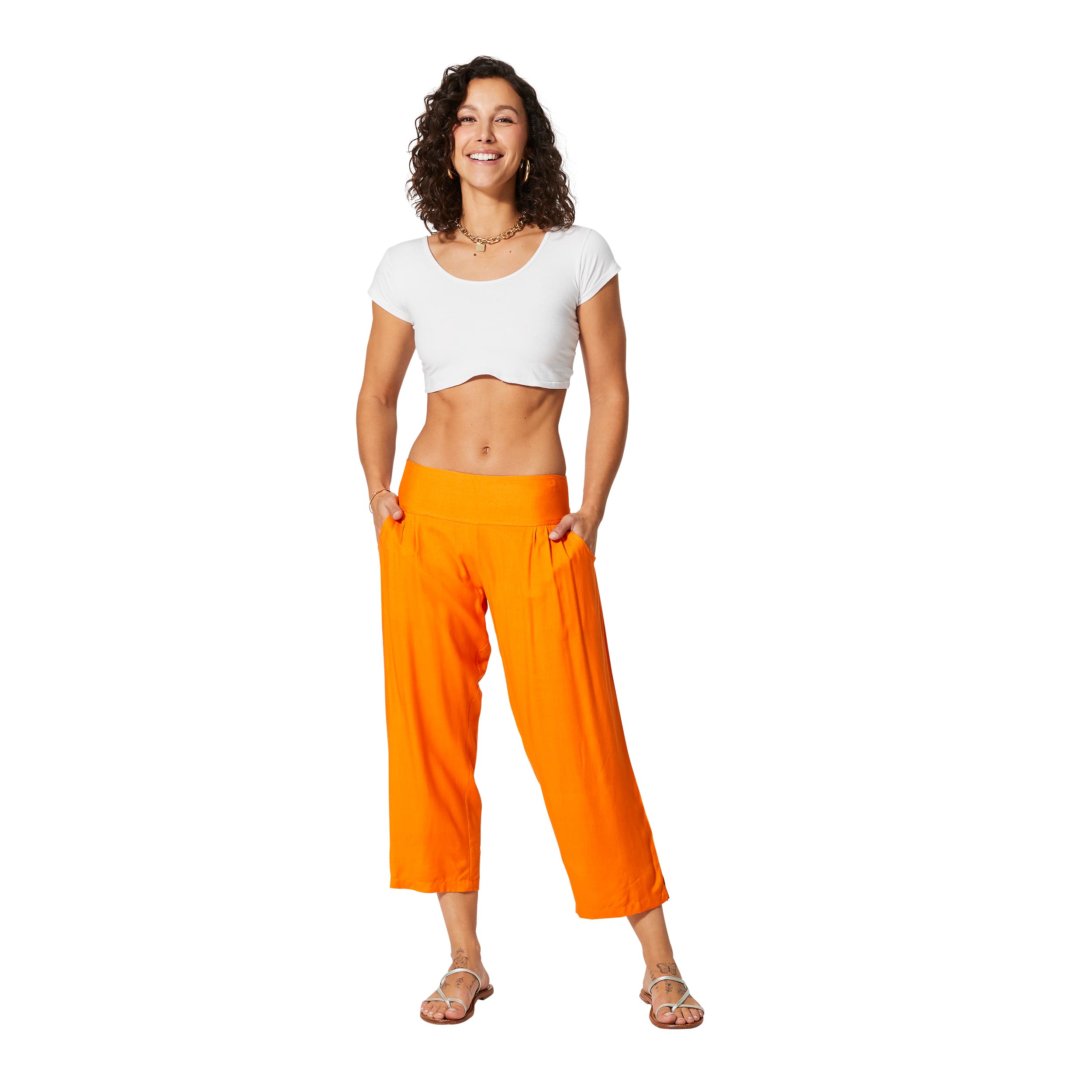 Pantalon été mi-long Jesús - 100% rayonne - orange - Akoustik Online