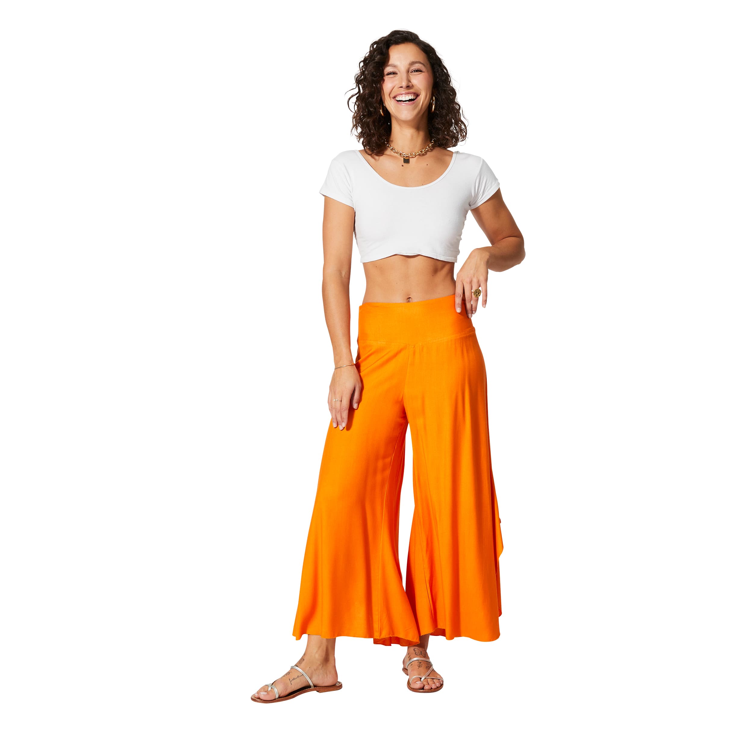 Pantalon été long Delores - 100% rayonne - orange - Akoustik Online