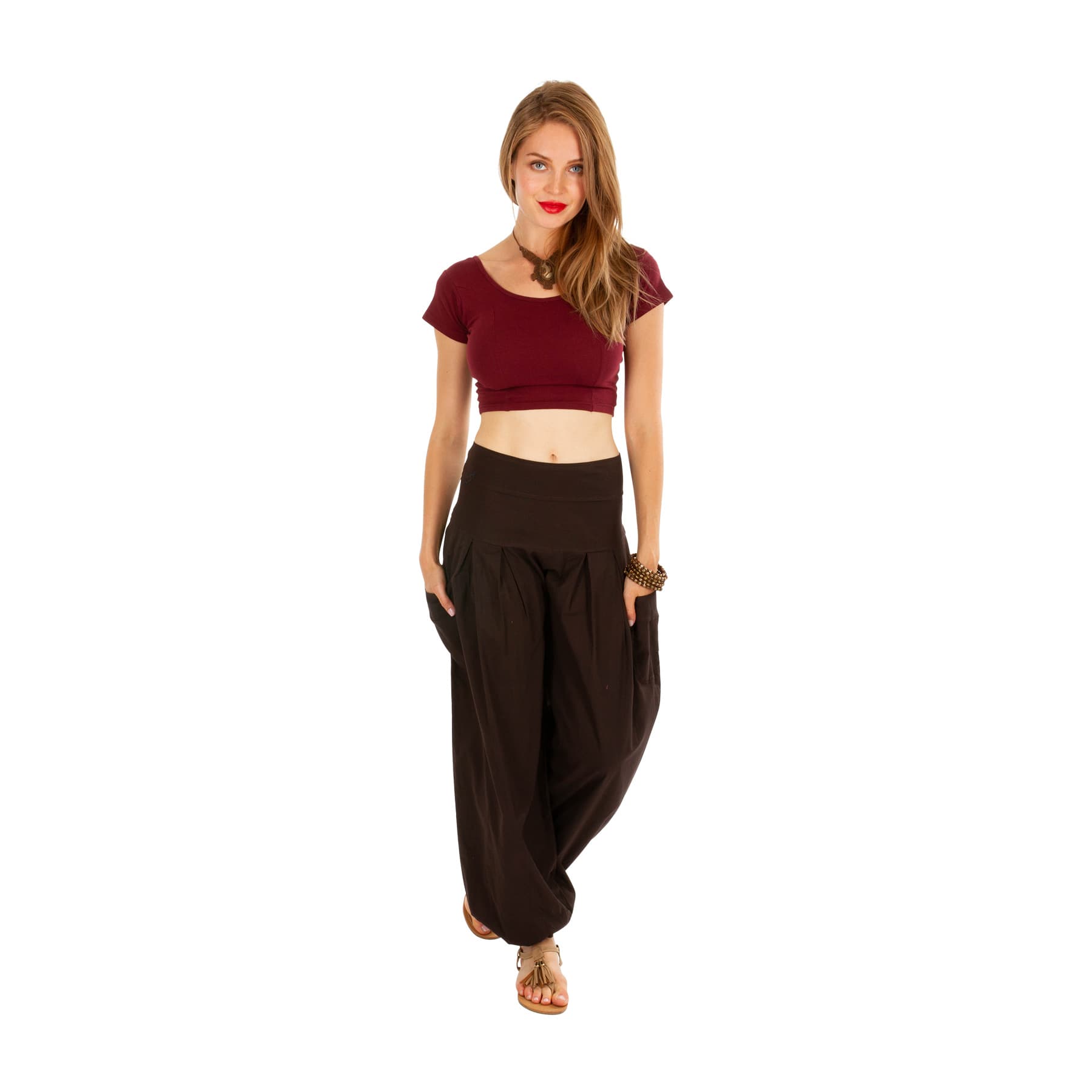 Pantalon été long Giselle - 100% coton - marron - Akoustik Online