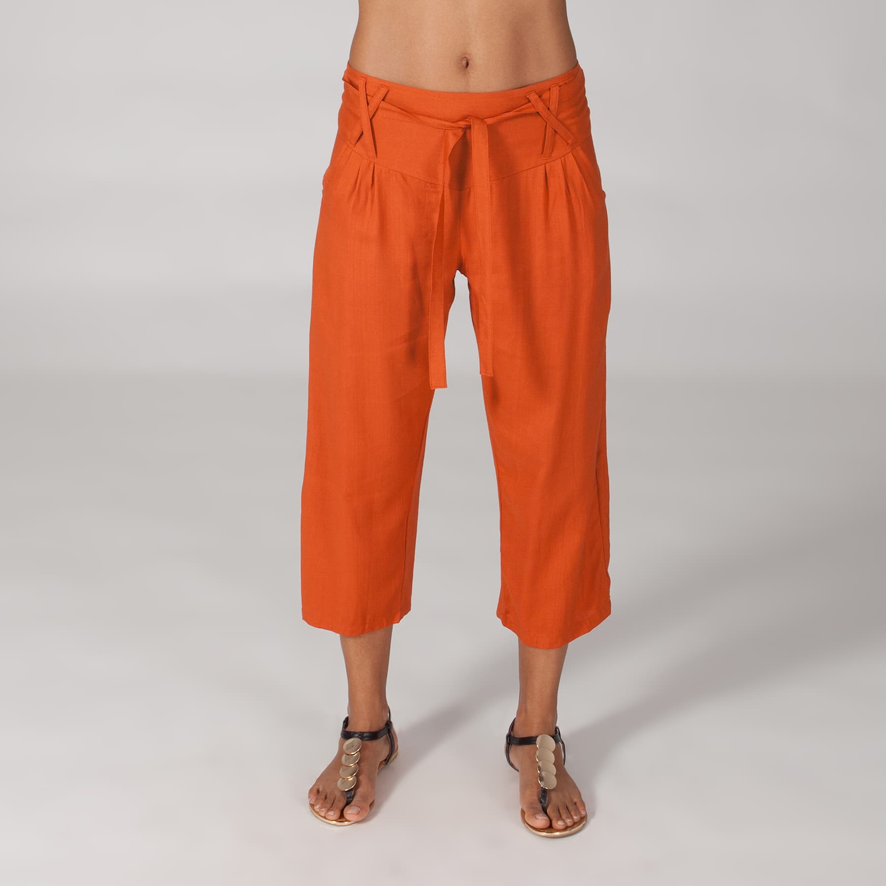 Pantalon été mi-long Zandra - 100% rayonne - orange - Akoustik Online