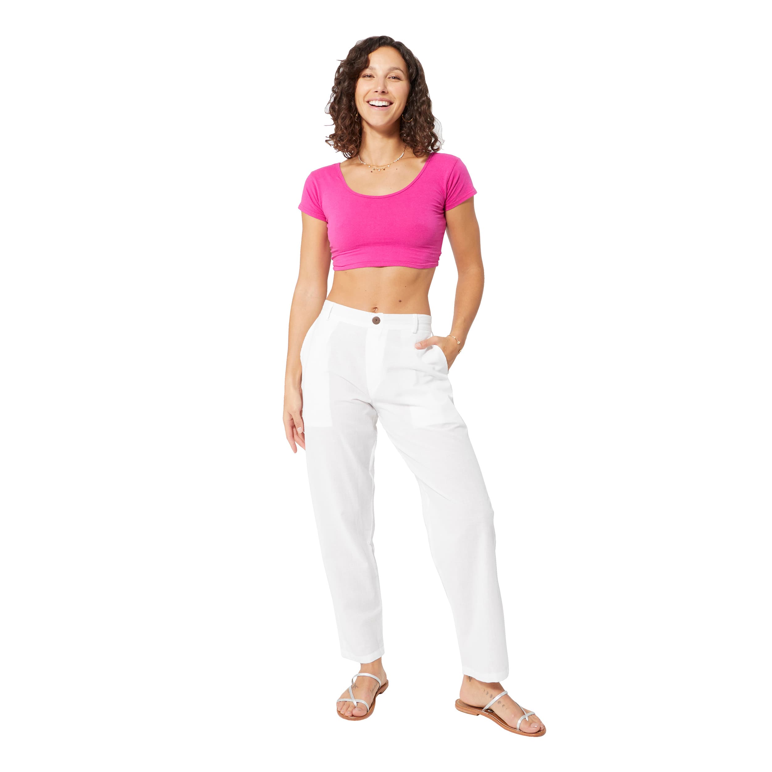 Pantalon été long Giorgina - 100% coton - blanc - Akoustik Online