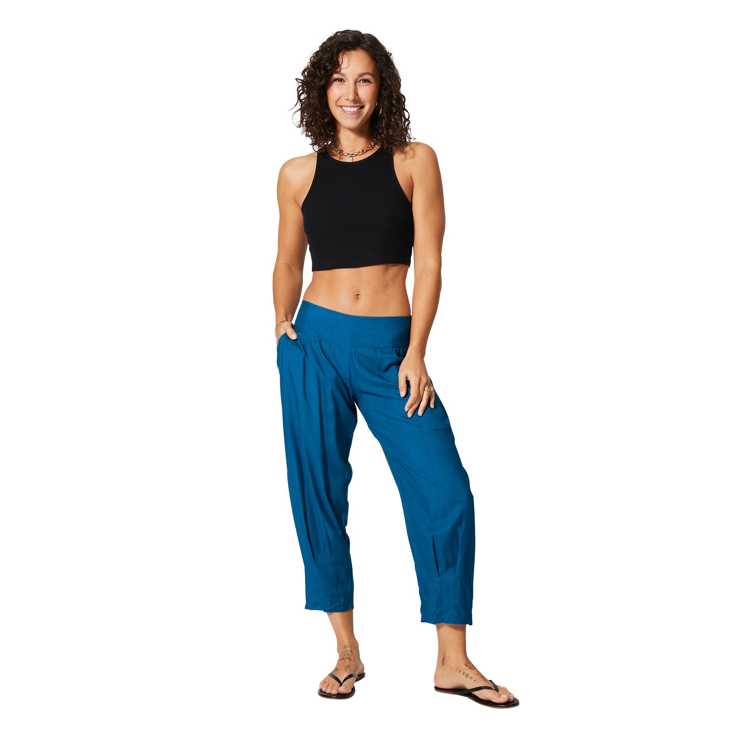 Pantalon été mi-long Minna - 100% rayonne - petrole - Akoustik Online