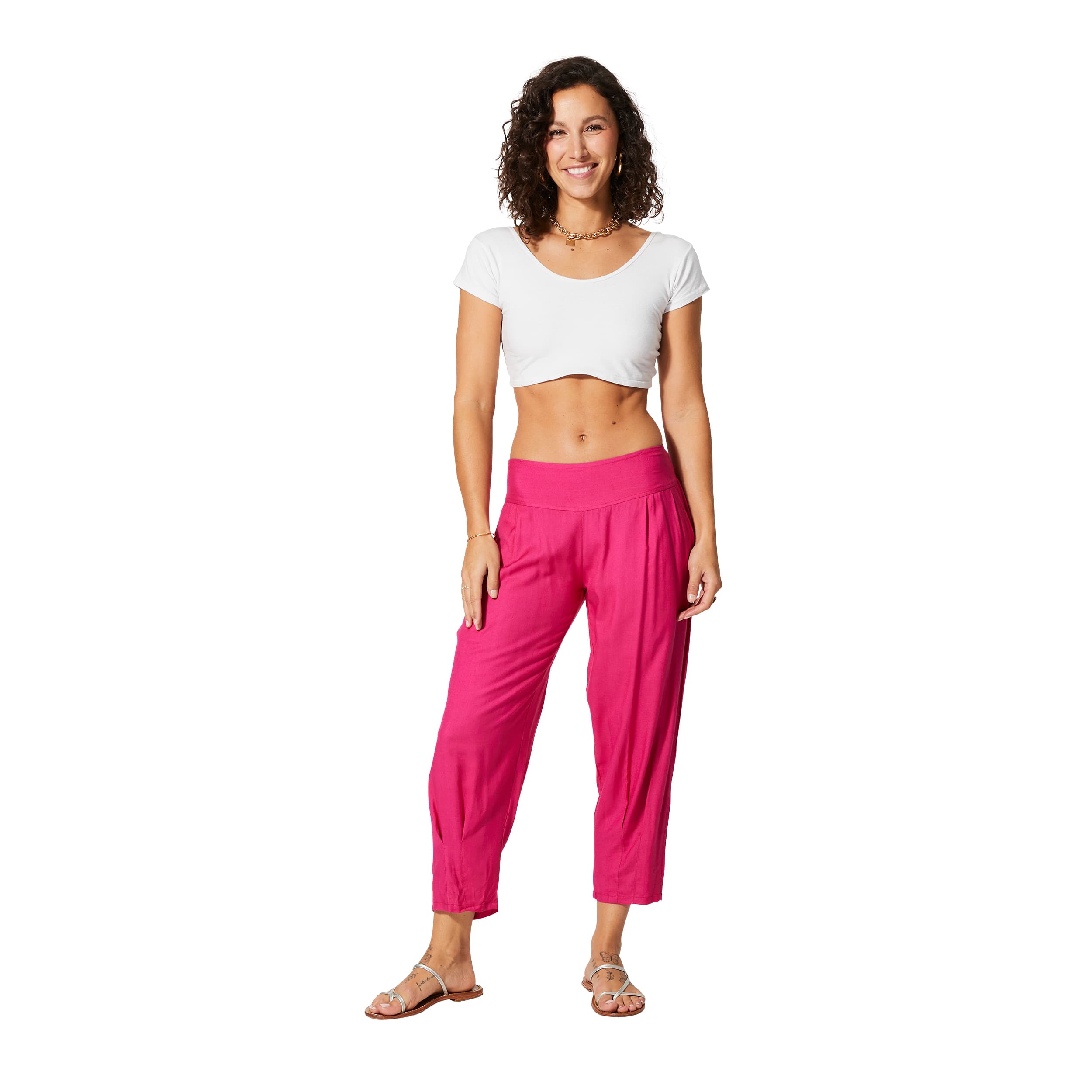 Pantalon été mi-long Leeba - 100% rayonne - rose - Akoustik Online