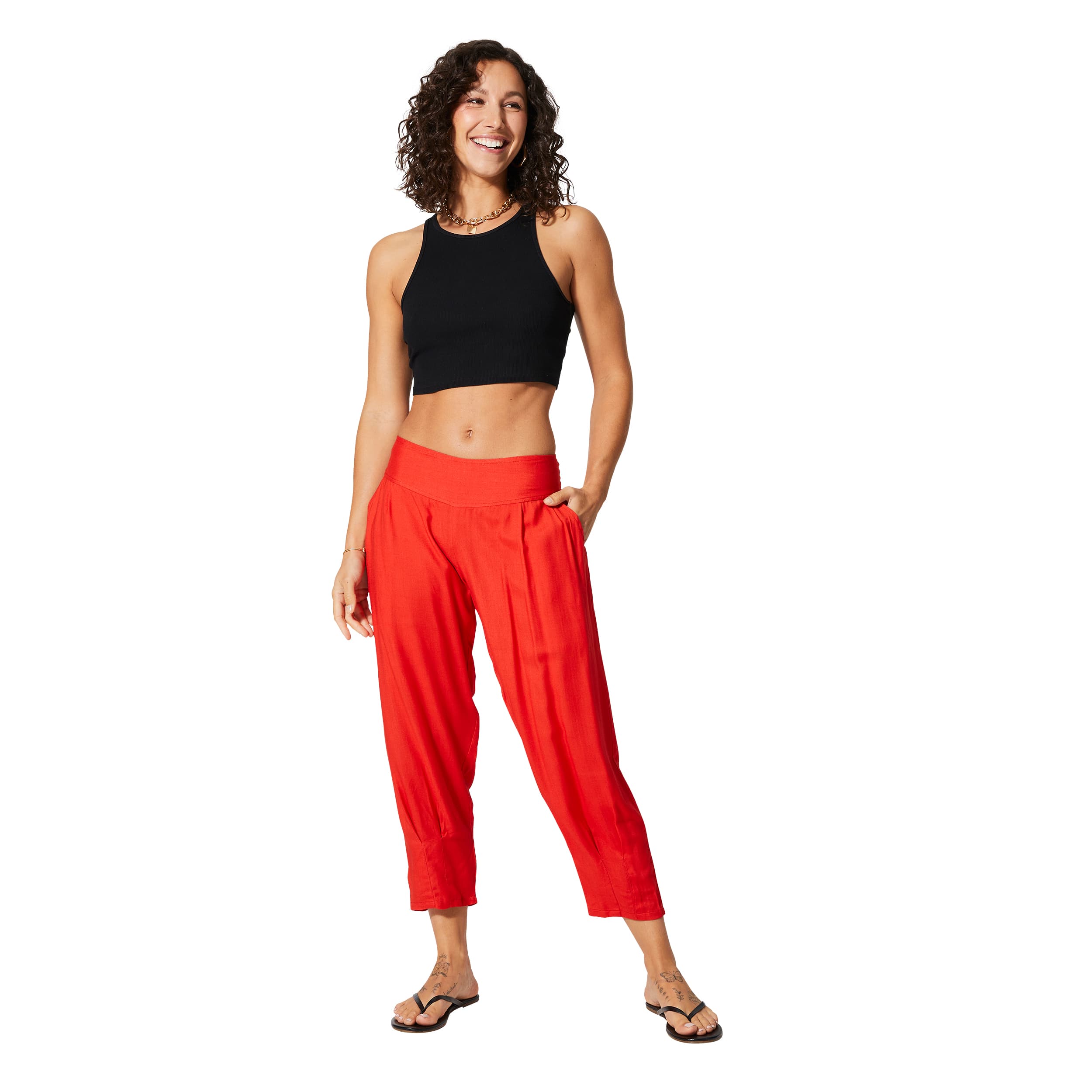 Pantalon été mi-long Rodrigo - 100% rayonne - rouge - Akoustik Online