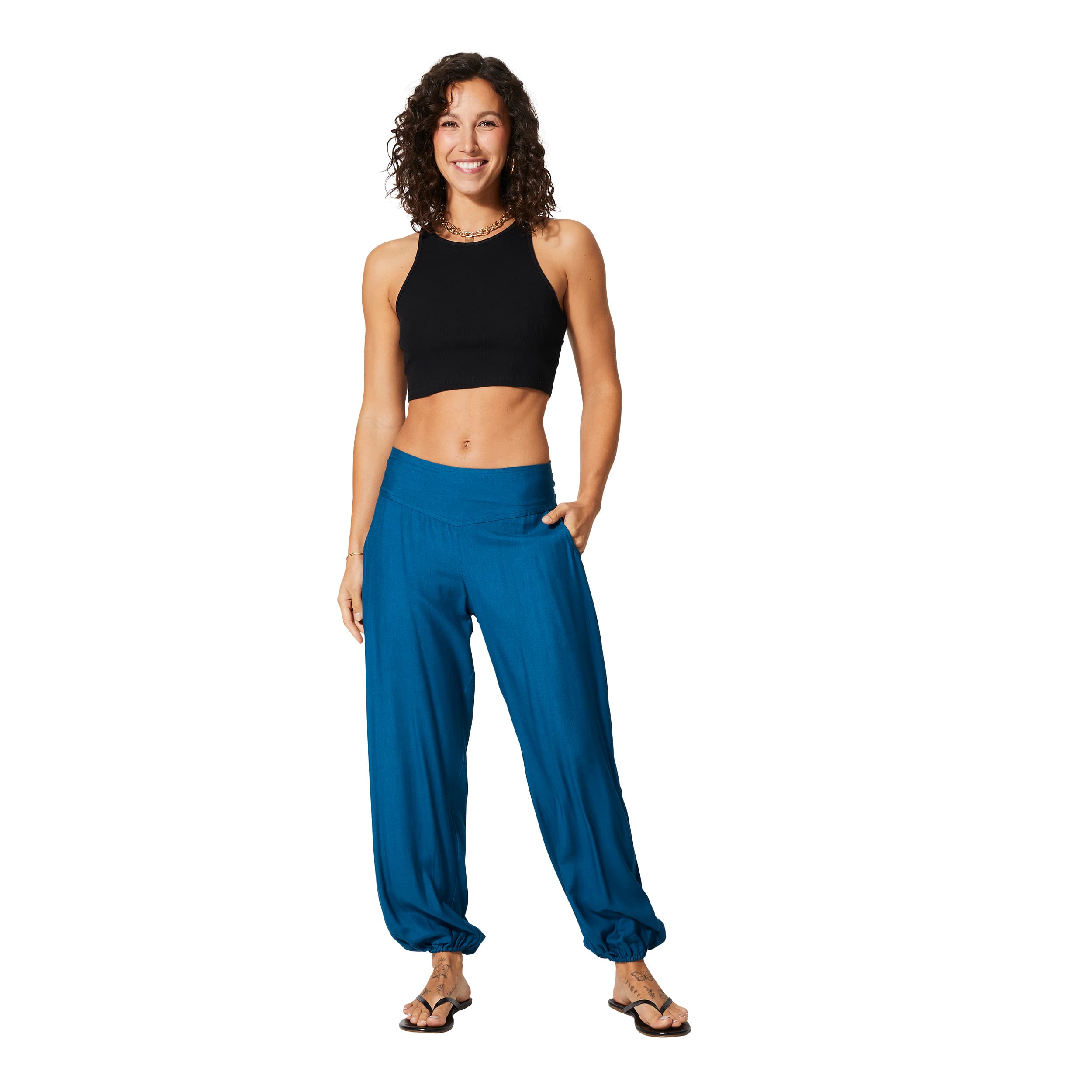 Pantalon été long Gábriel - 100% rayonne - petrole - Akoustik Online