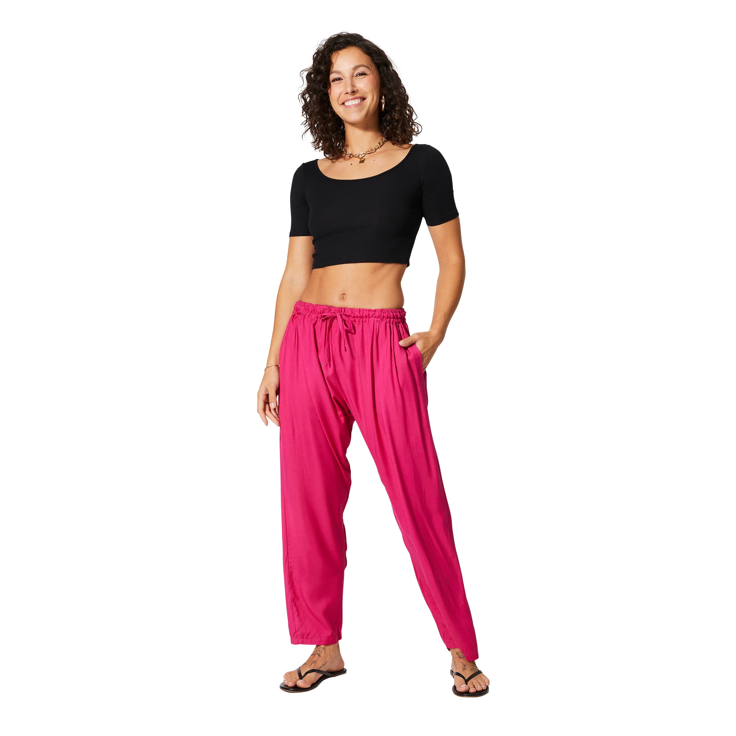 Pantalon été long Chanah - 100% rayonne - rose - Akoustik Online