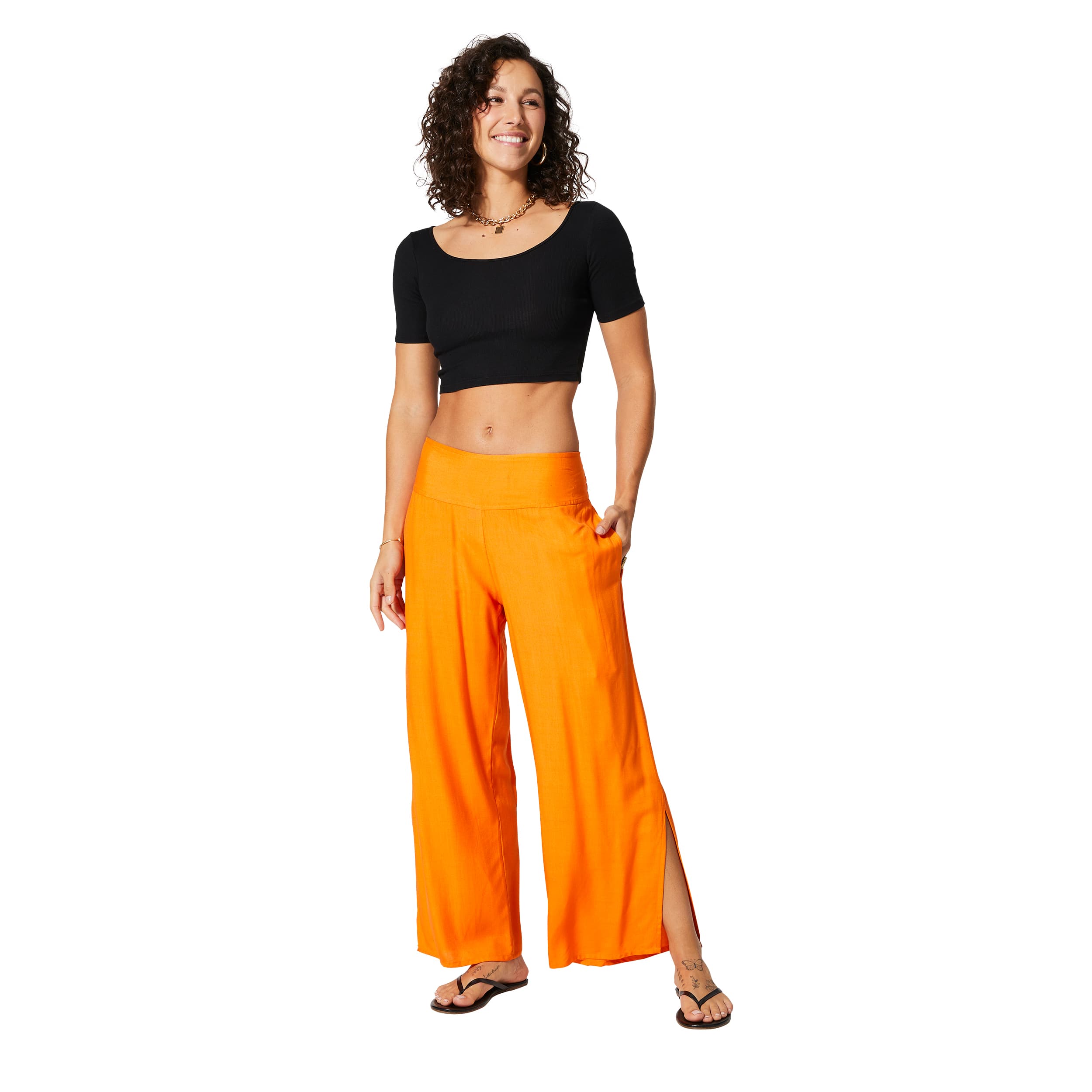 Pantalon été long Paolina - 100% rayonne - orange - Akoustik Online