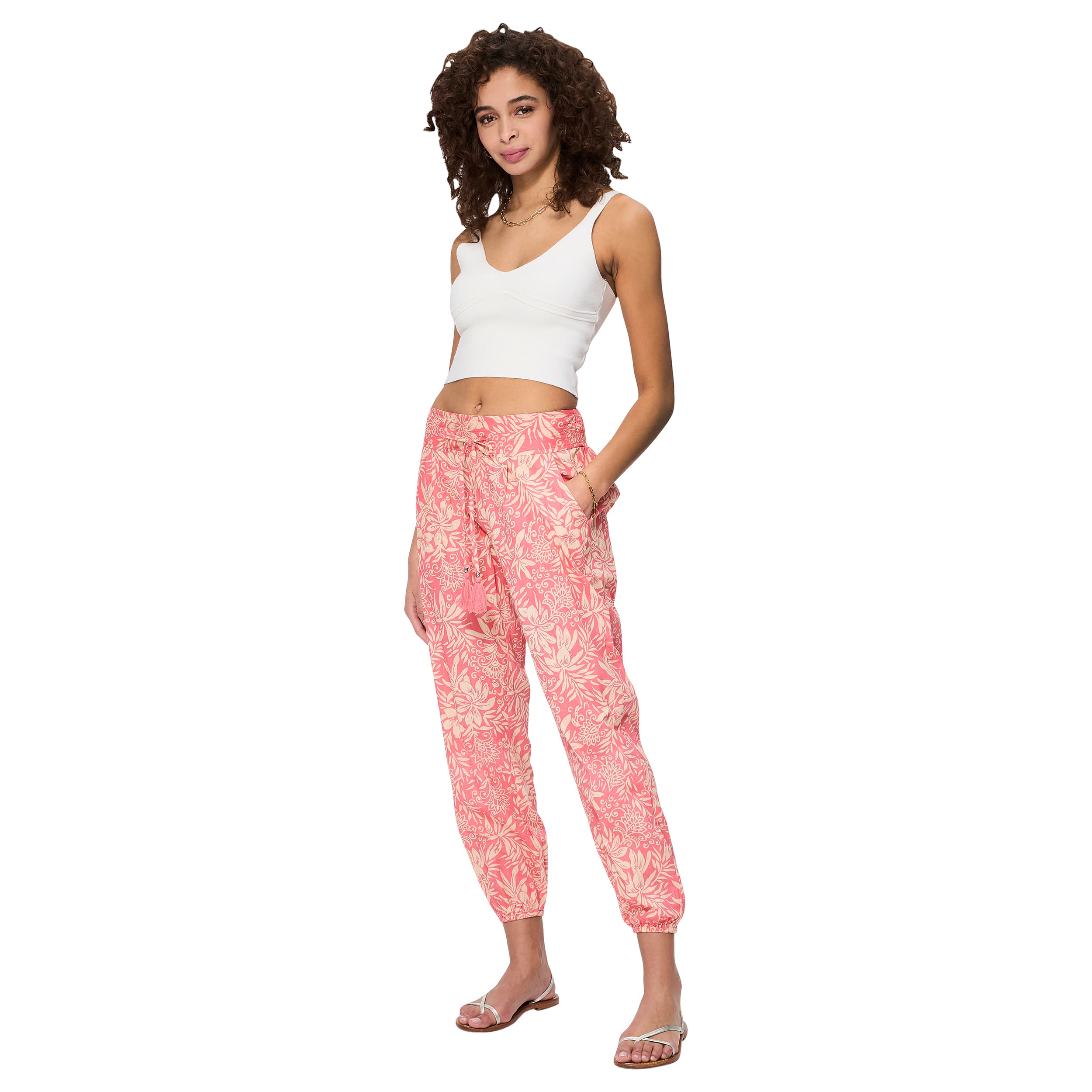 Pantalon été long Joby - 100% coton - rose, creme - Akoustik Online