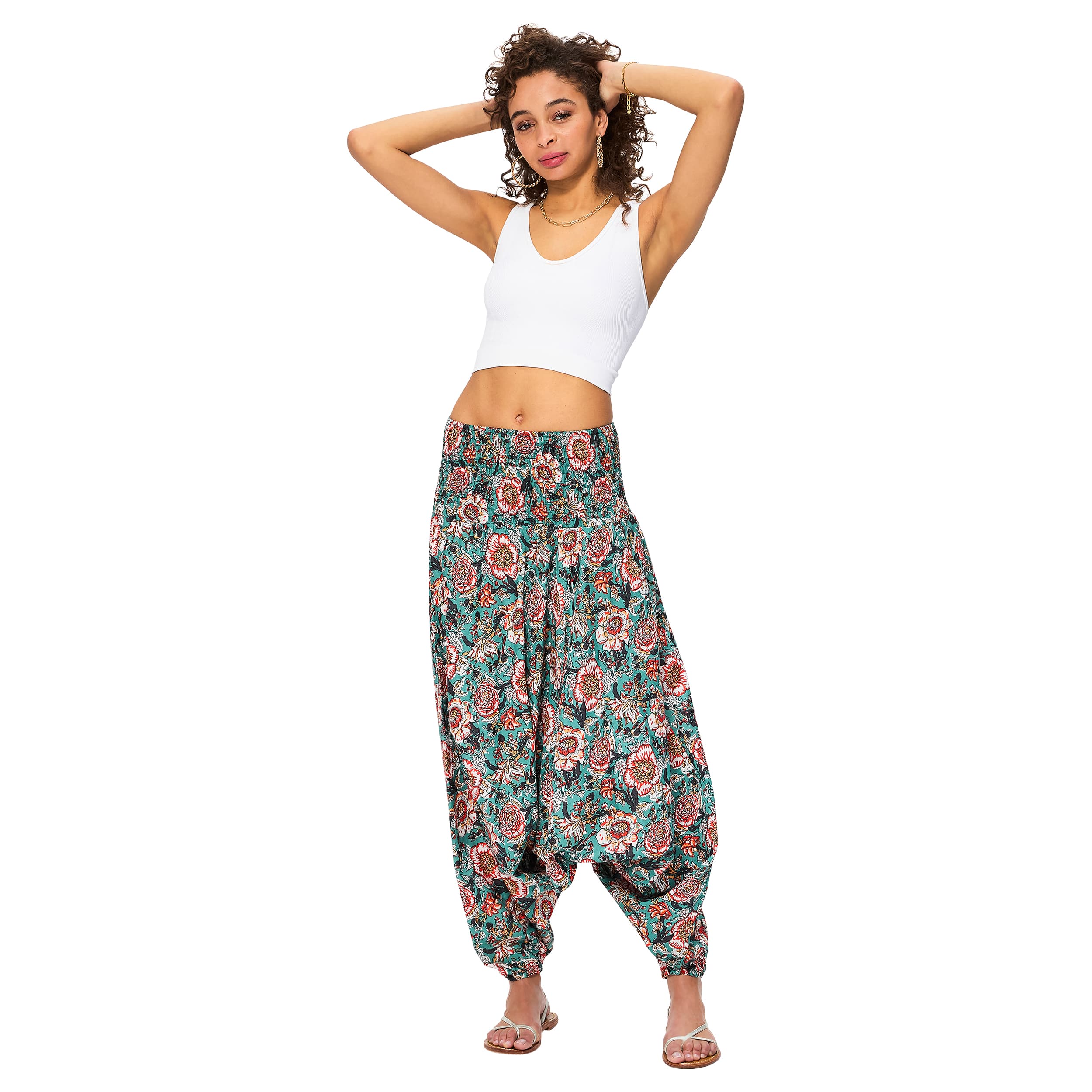 Sarouel été Xochitl - 100% coton - vert, creme - Akoustik Online