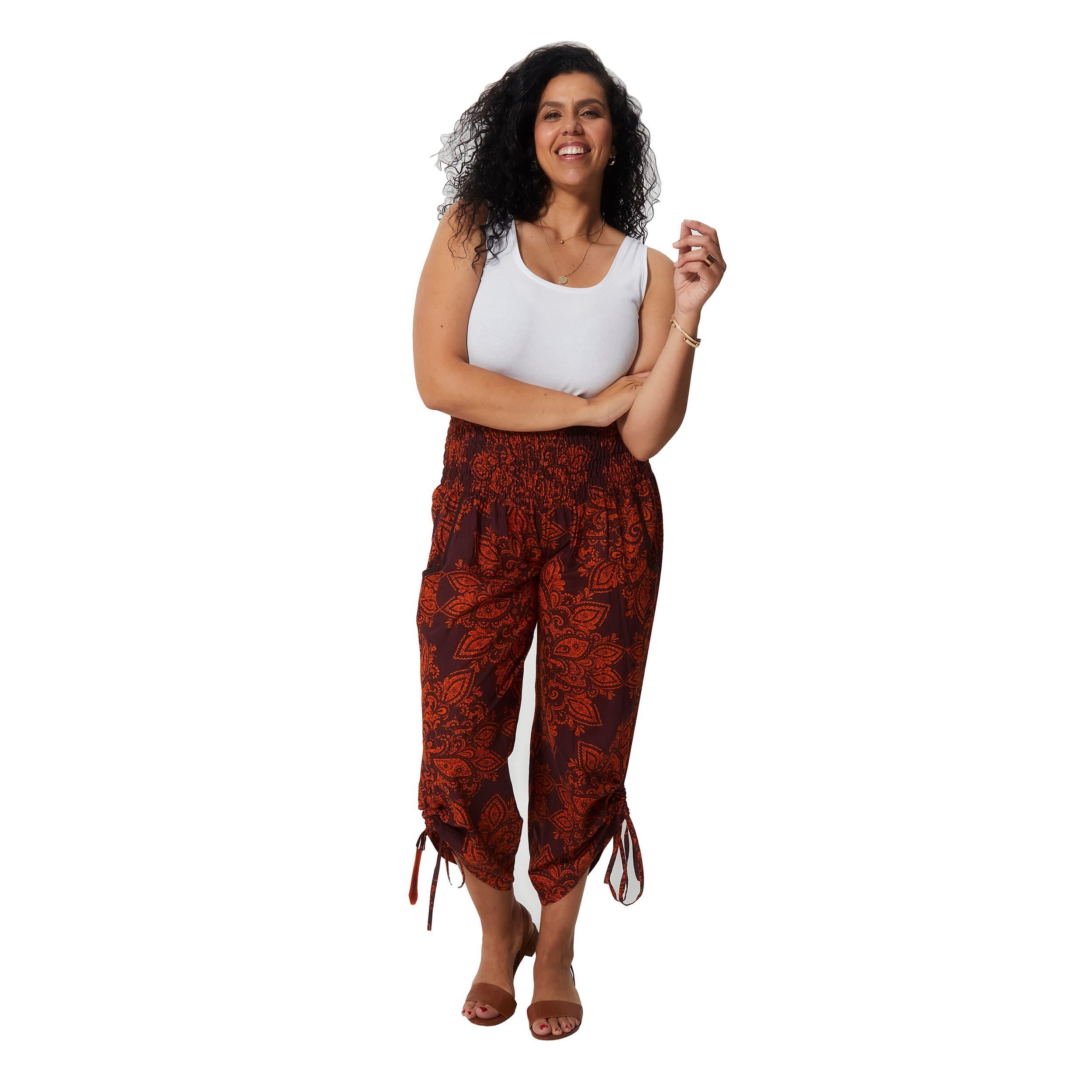 Pantalon été Lapy - 100% coton - bordeaux, orange - Akoustik Online