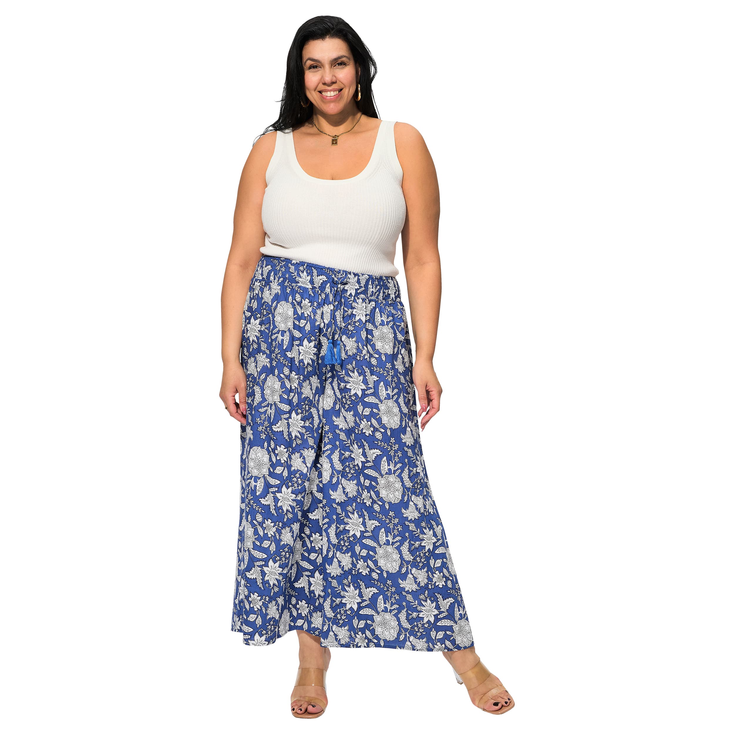 Pantalon été long Rózsi - 100% coton - bleu, blanc - Akoustik Online