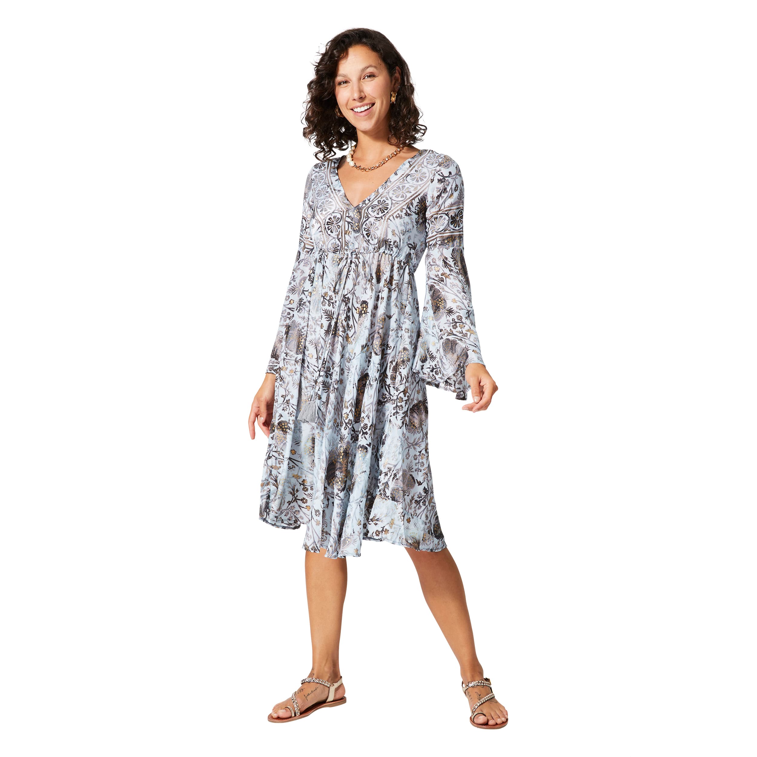 Robe été courte manches 3/4 Laurette - or, gris - Akoustik Online