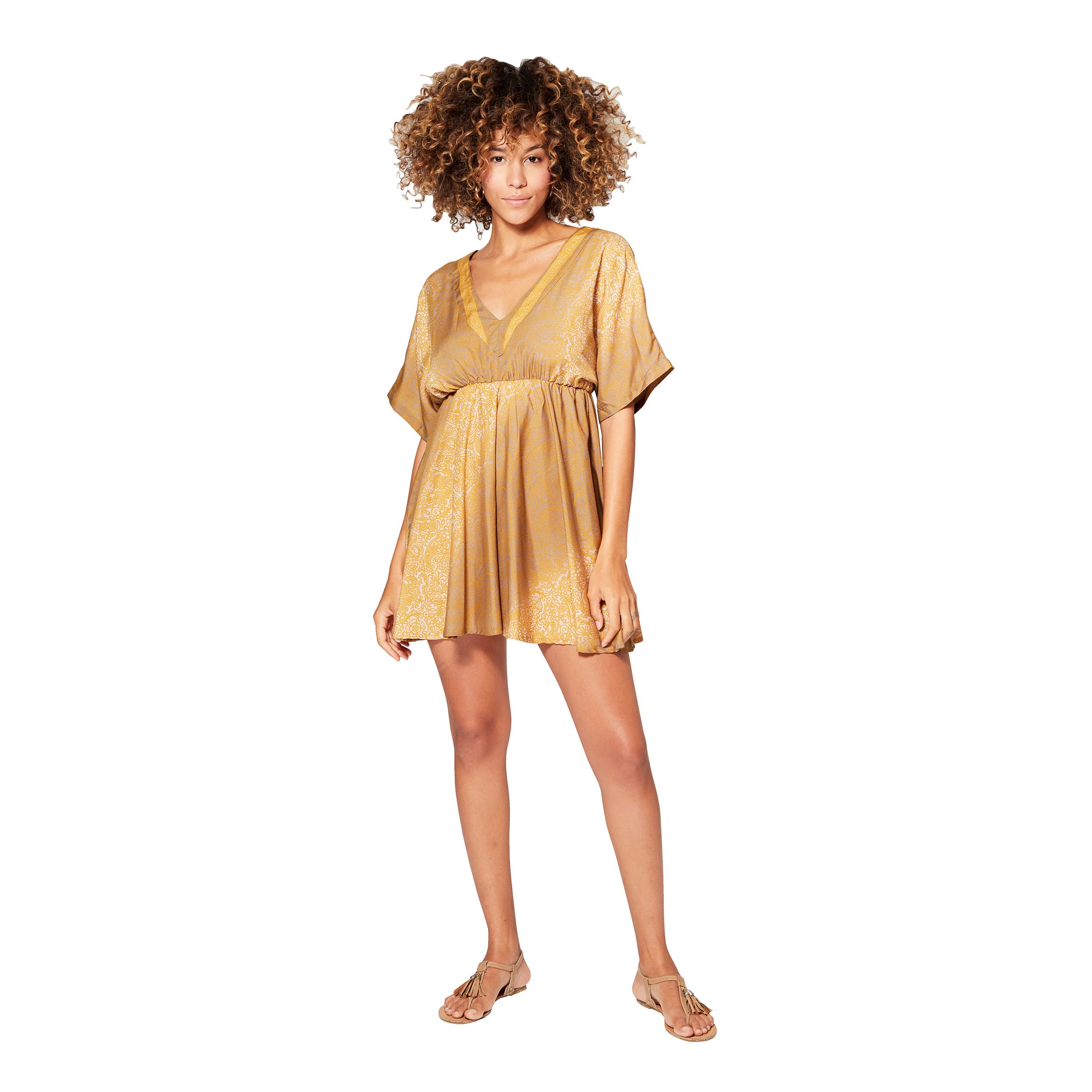 Robe été courte manches courtes Camya - gris, jaune - Akoustik Online