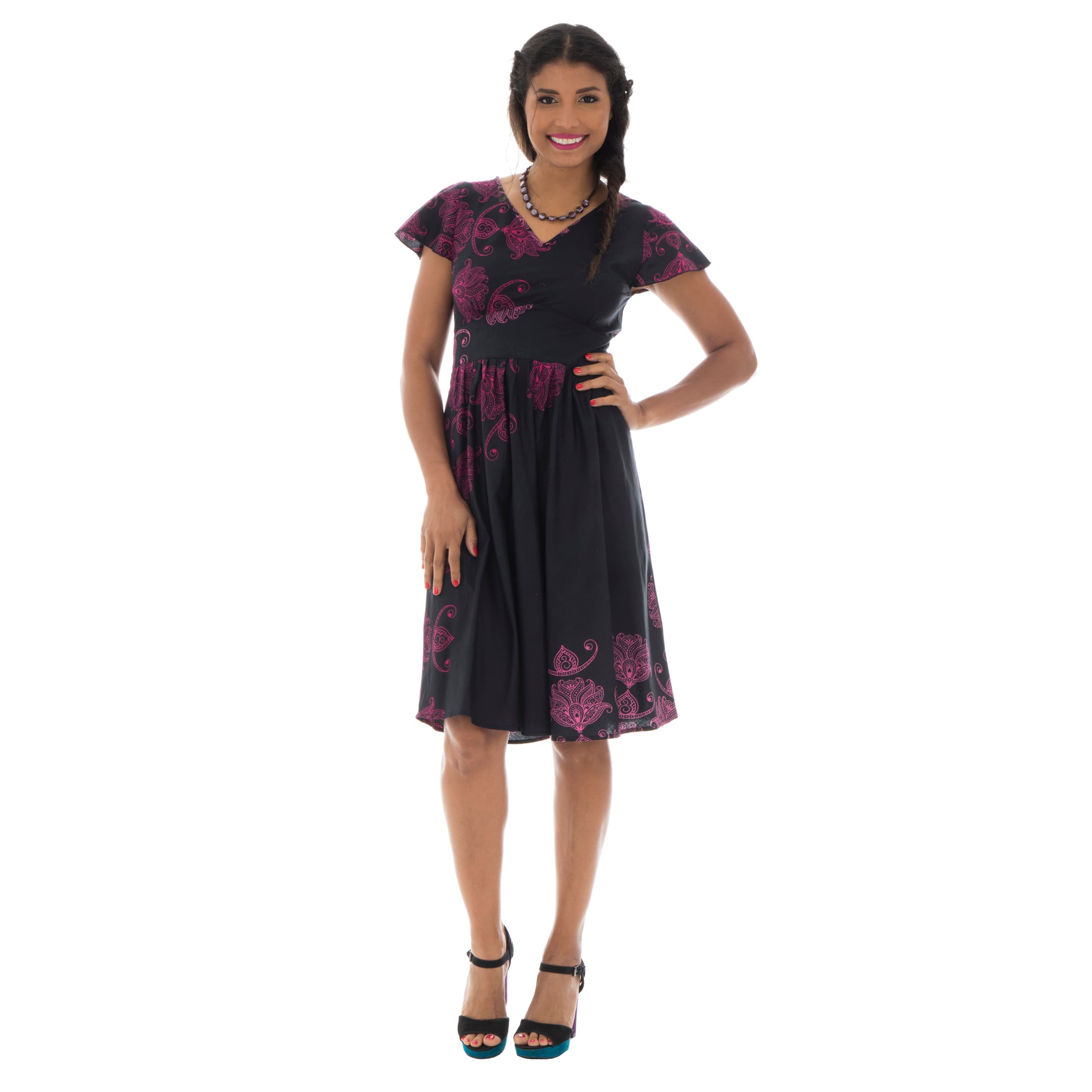 Robe été Chiméra - 100% coton - noir, rose - Akoustik Online