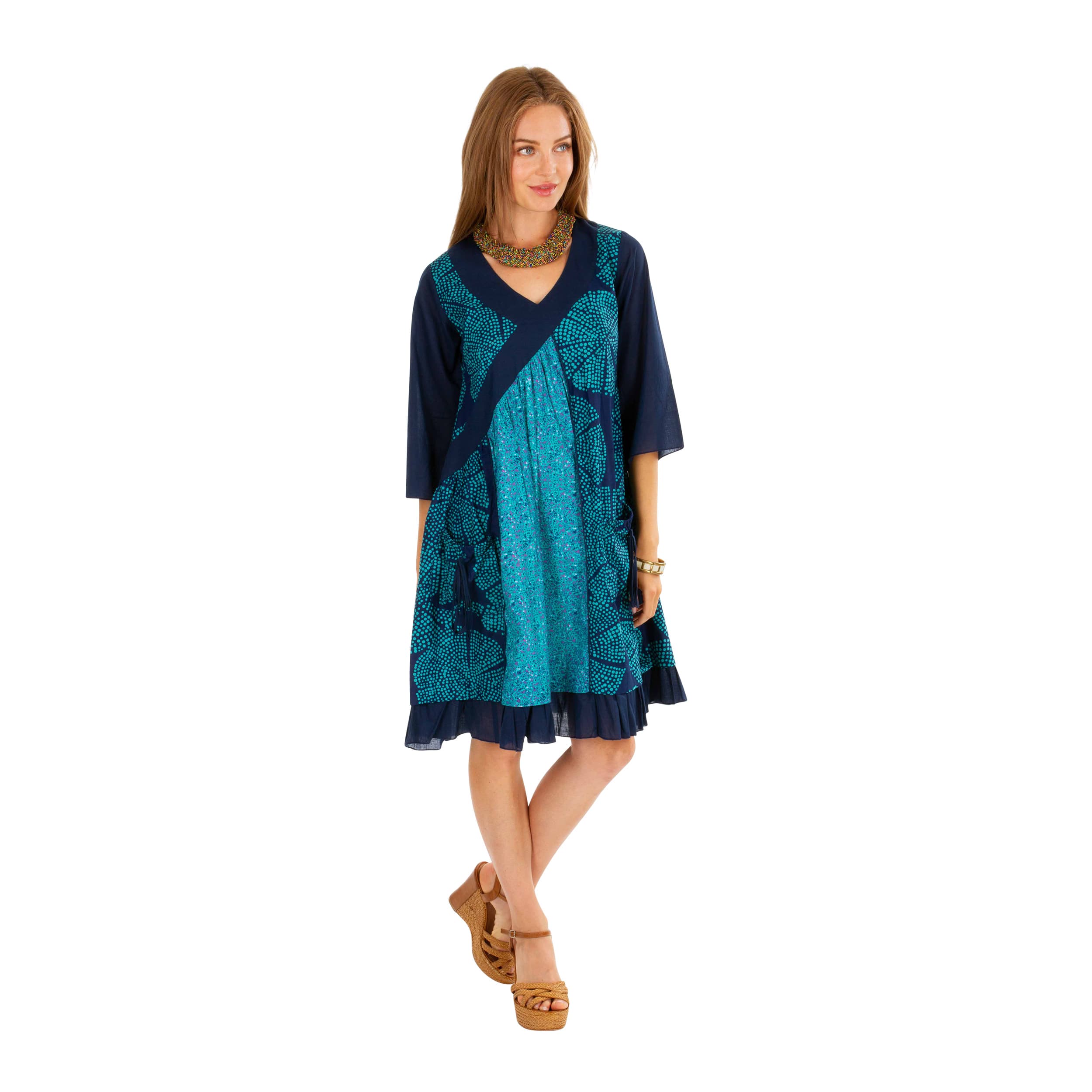 Robe été courte manches 3/4 Charity - bleu, noir - Akoustik Online
