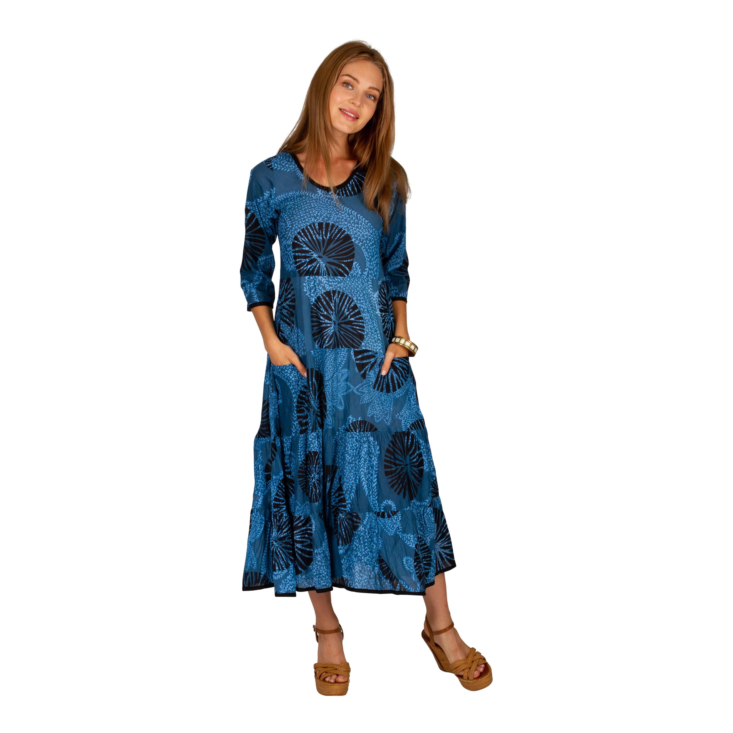 Robe été mi-longue manches 3/4 Renate - bleu, noir - Akoustik Online