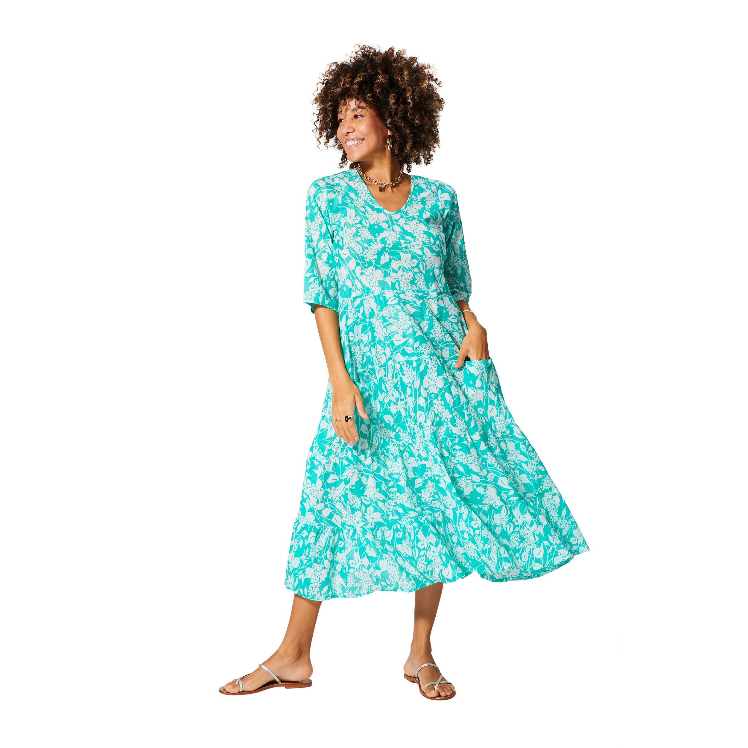 Robe été mi-longue manches 3/4 Oedipus - vert, blanc - Akoustik Online