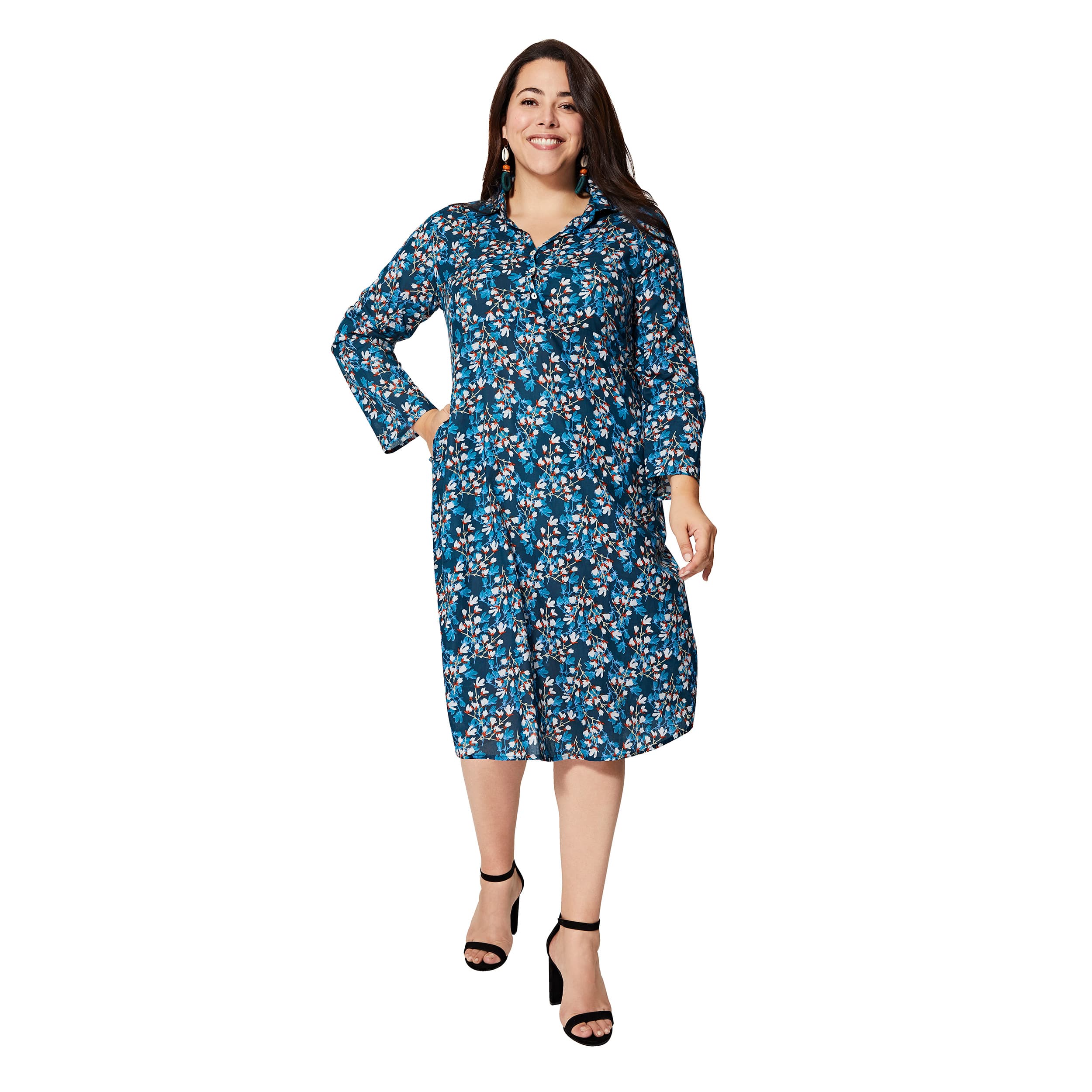 Robe été Pépita - 100% coton - bleu, blanc, orange - Akoustik Online