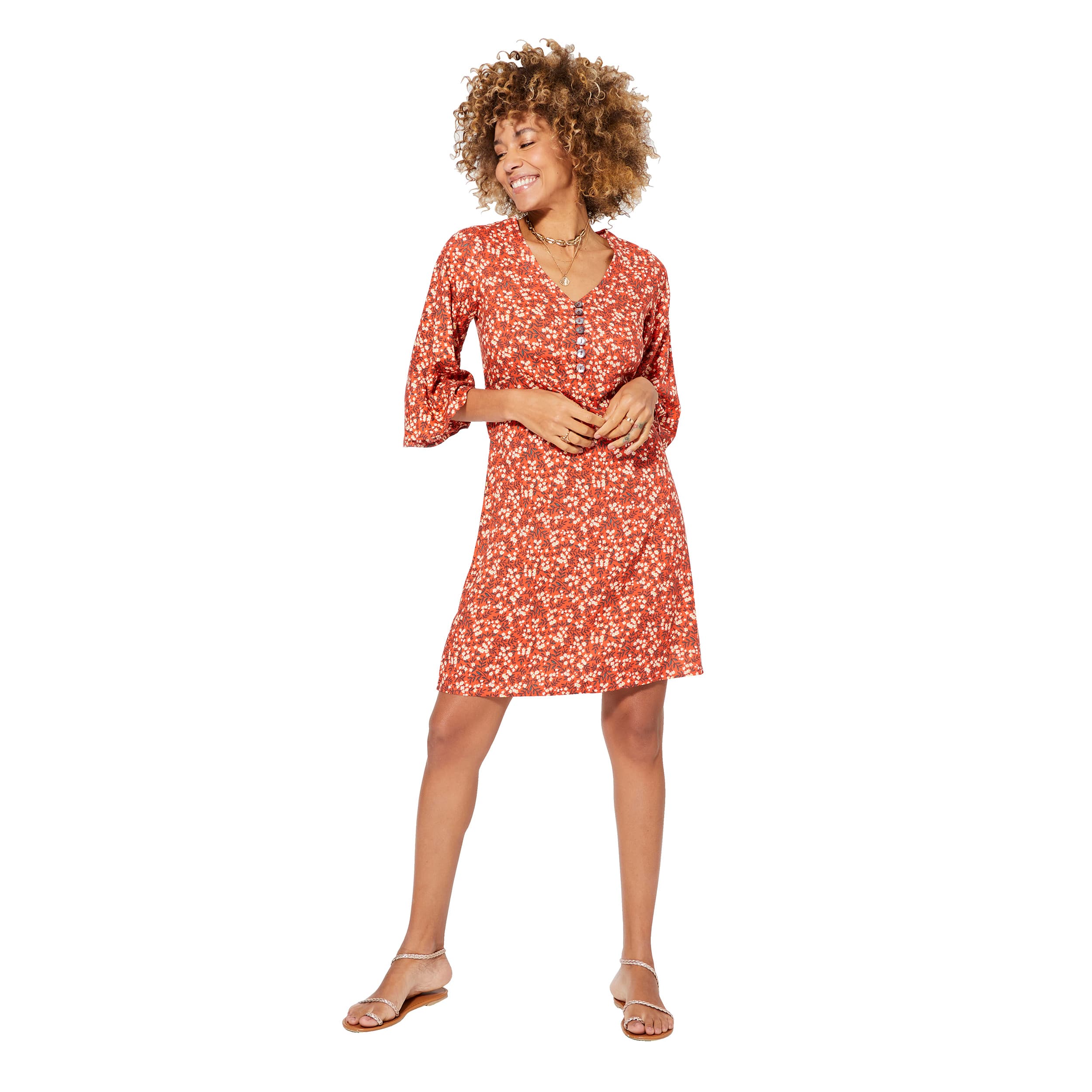 Robe été courte manches 3/4 Cadi - 100% viscose - Akoustik Online