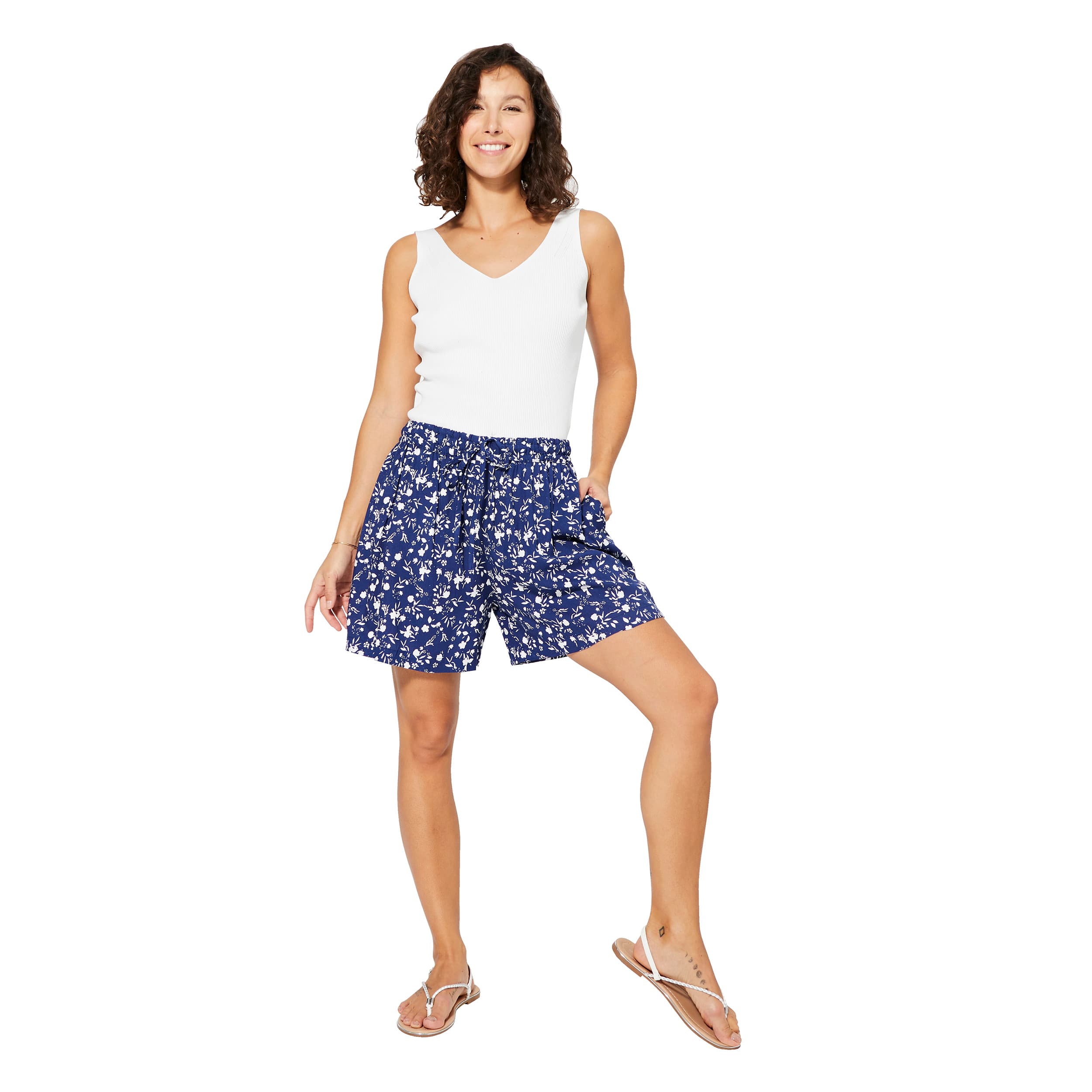 Short été Raffaella - 100% viscose - bleu, blanc - Akoustik Online
