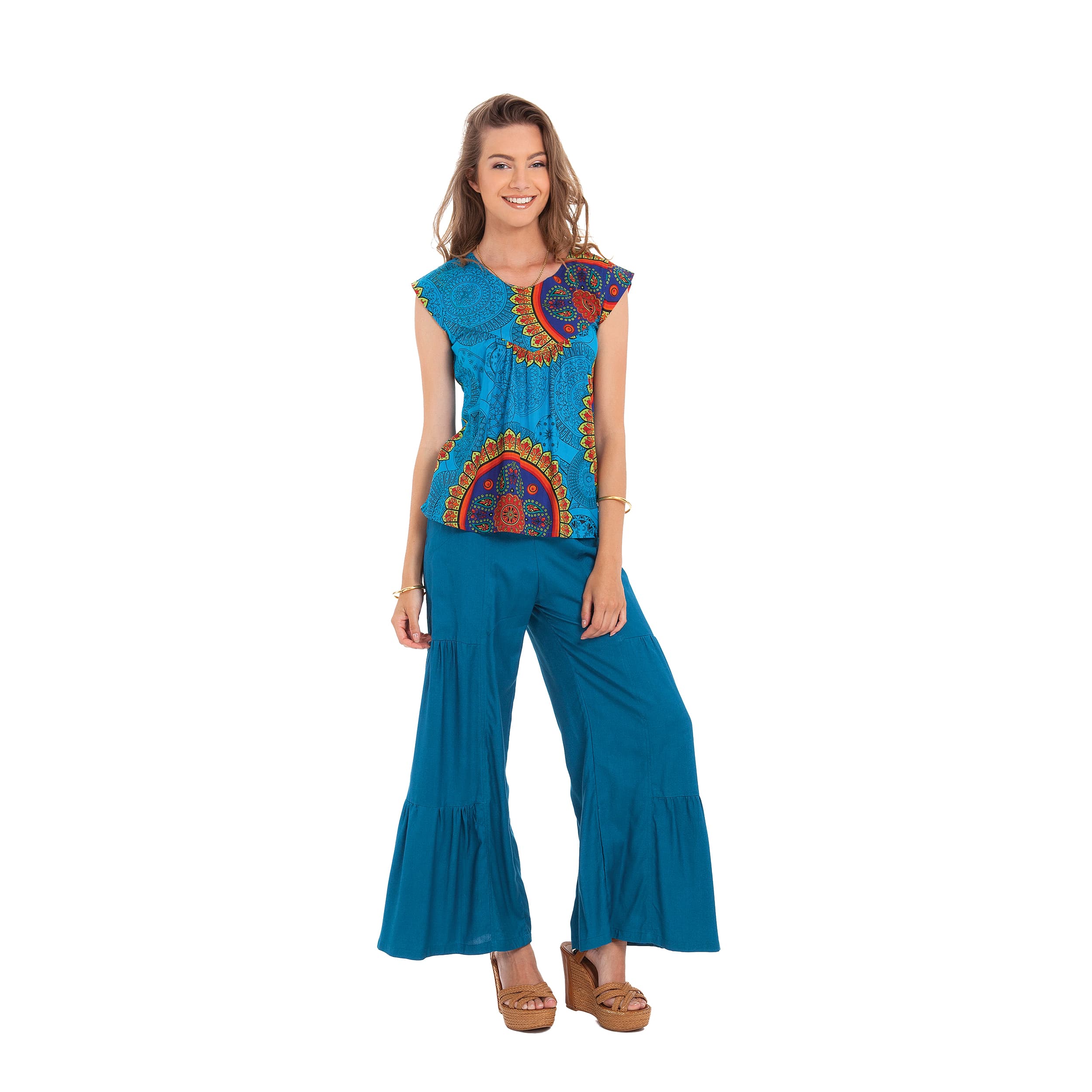 Top été Sébastienne - 100% coton - bleu, rouge, vert - Akoustik Online