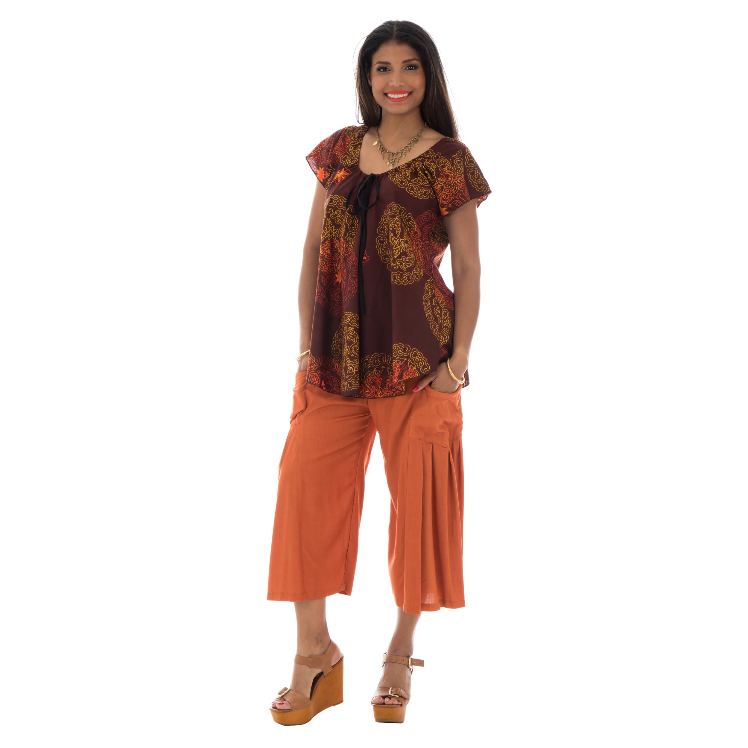 Top été Gatien - 100% coton - marron, jaune - Akoustik Online