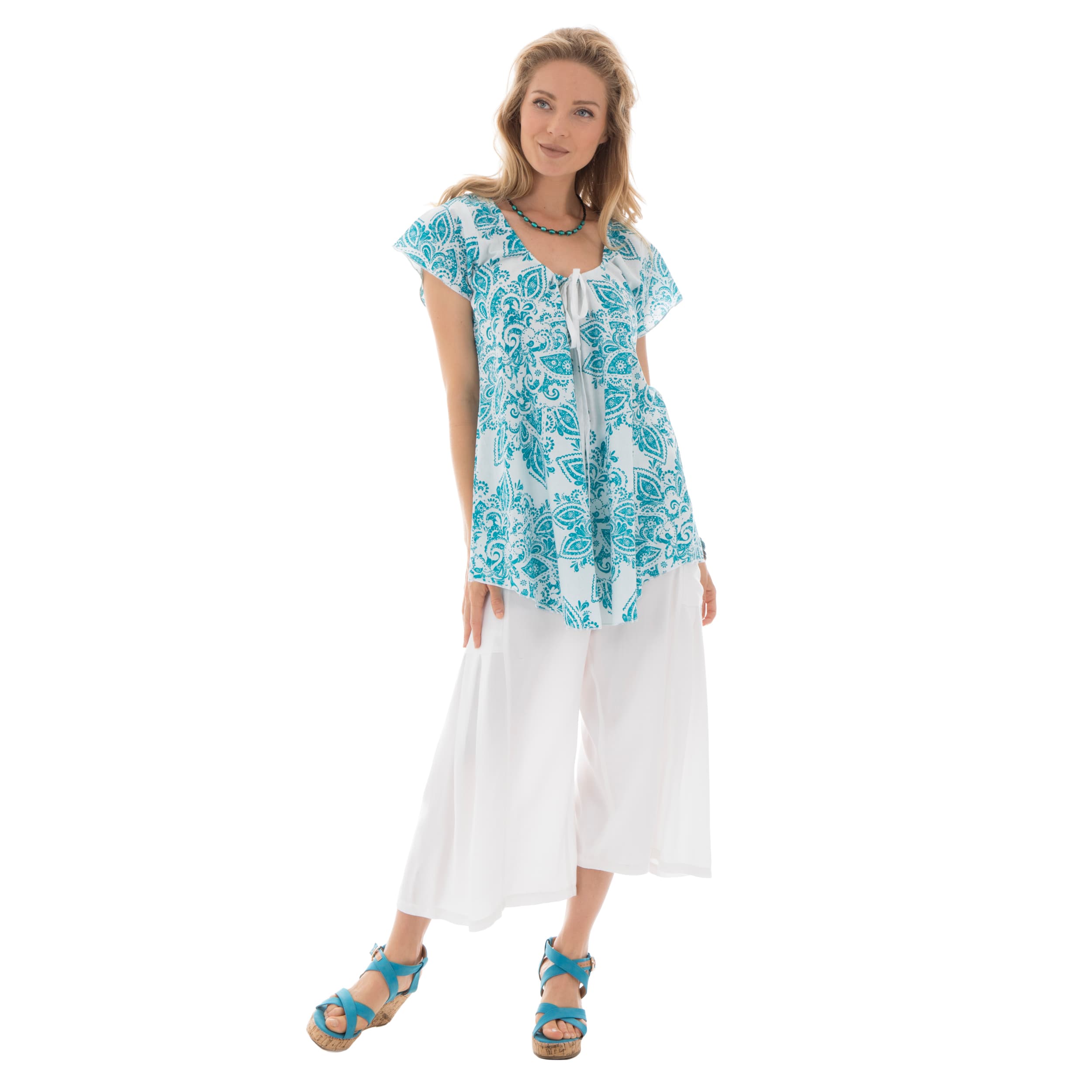 Top été Farset - 100% coton - blanc, bleu - Akoustik Online
