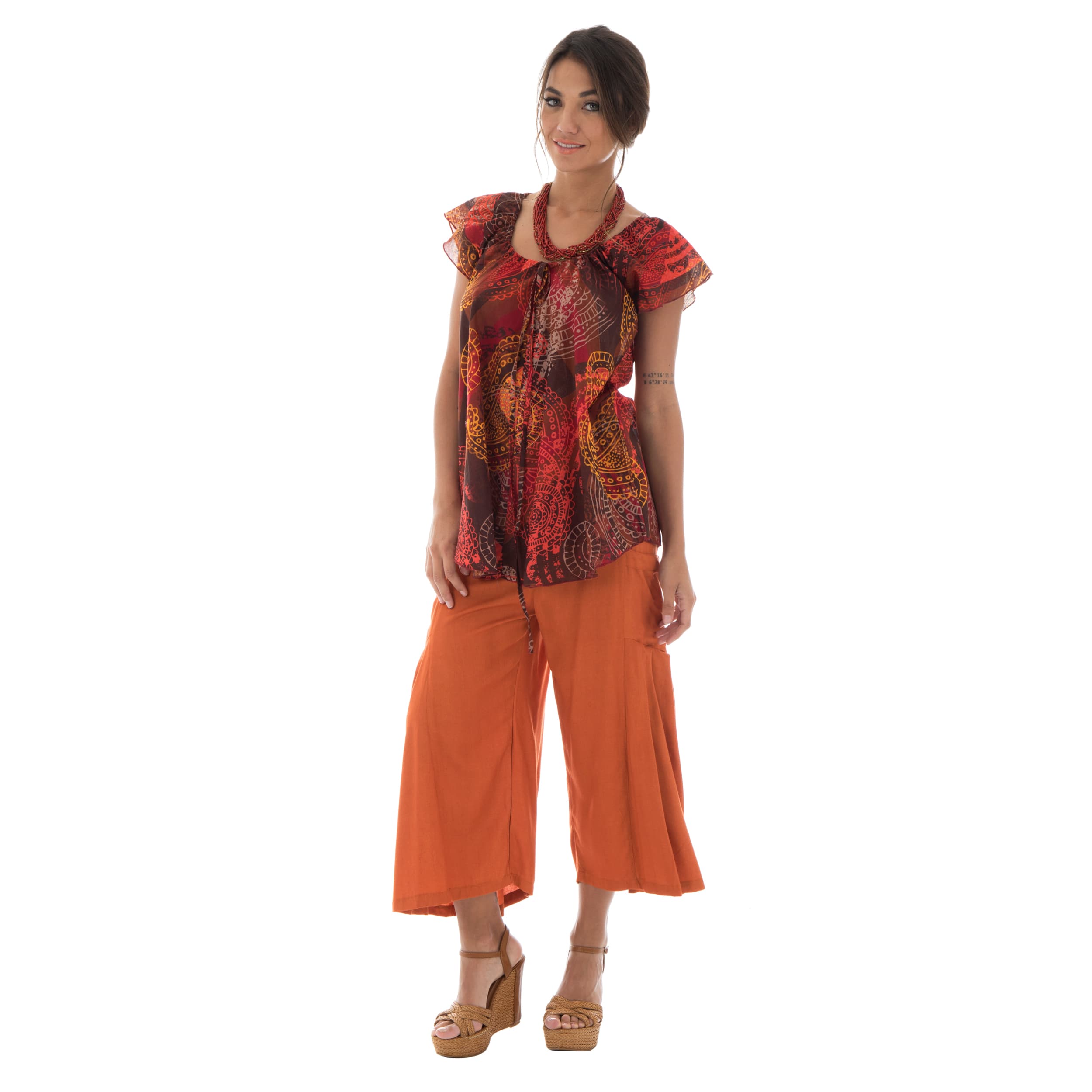 Top été Steven - 100% voile de coton - rouge, orange - Akoustik Online