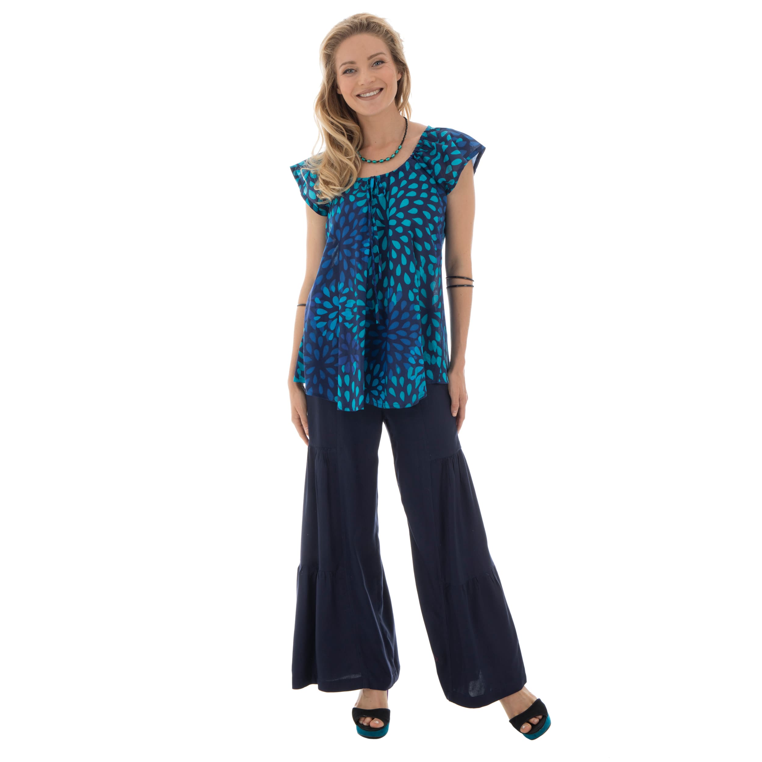 Top été Victorien - 100% voile de coton - bleu - Akoustik Online