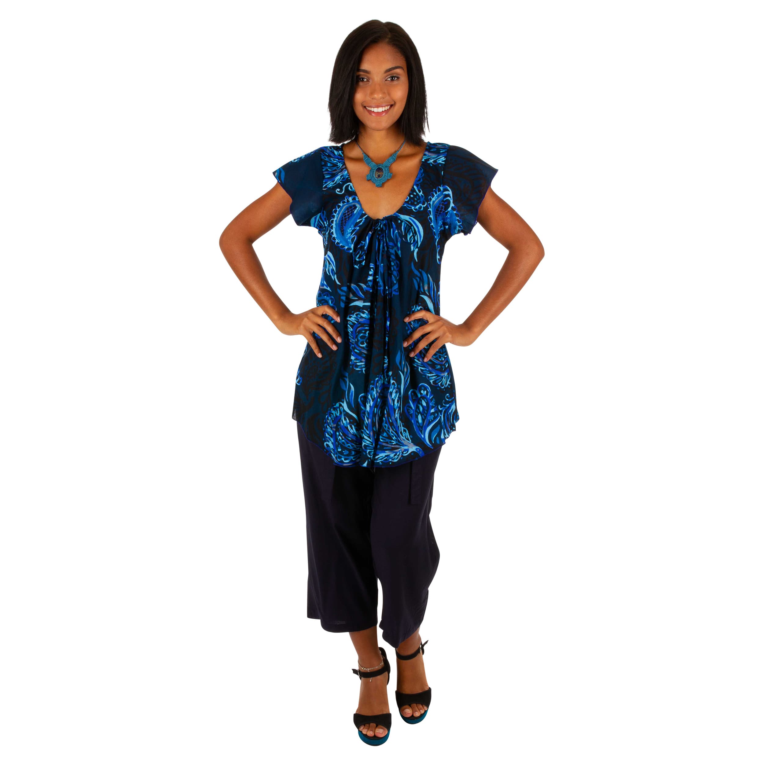 Top été classique manches courtes Bernadette - bleu - Akoustik Online