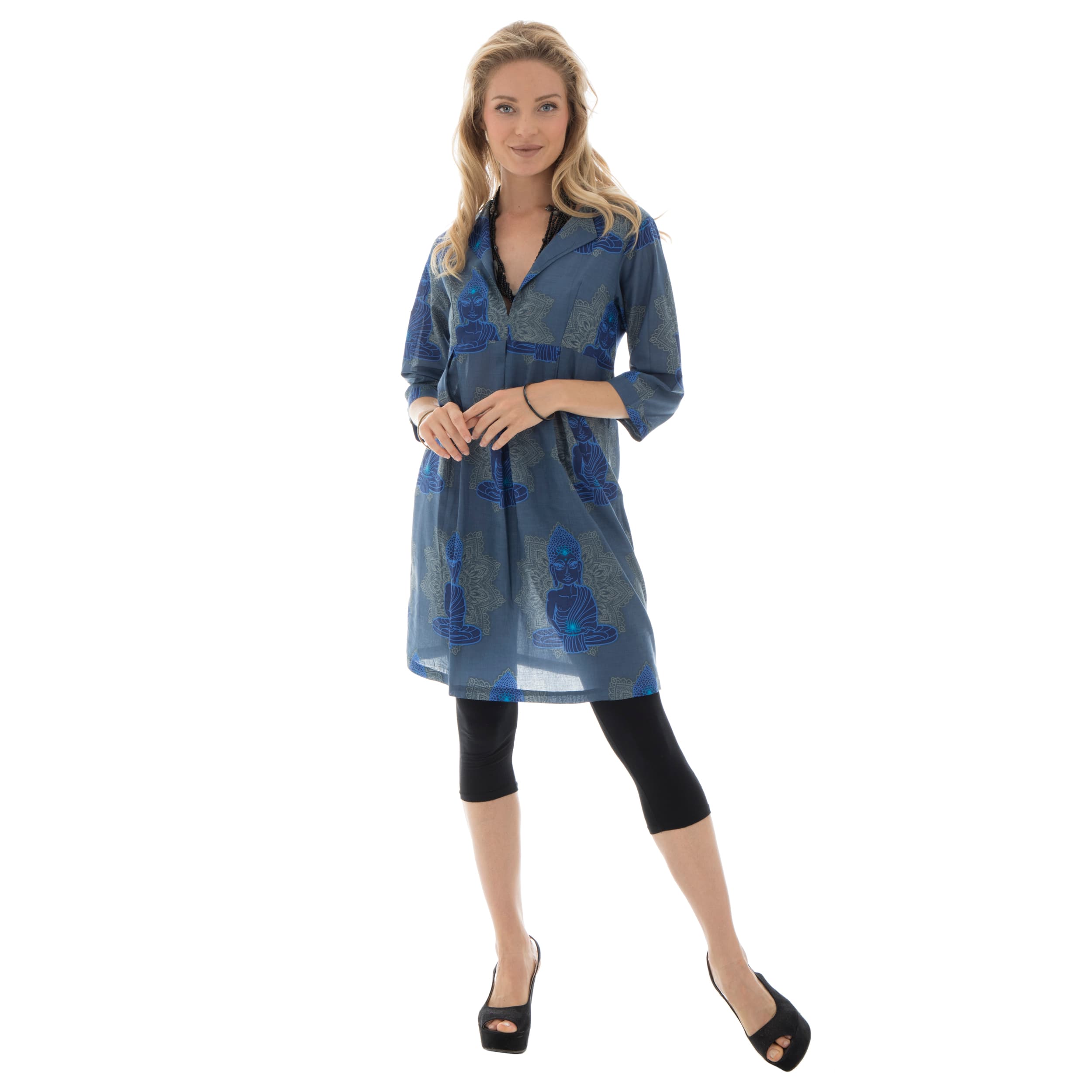 Tunique été Hiroko - 100% voile de coton - bleu - Akoustik Online