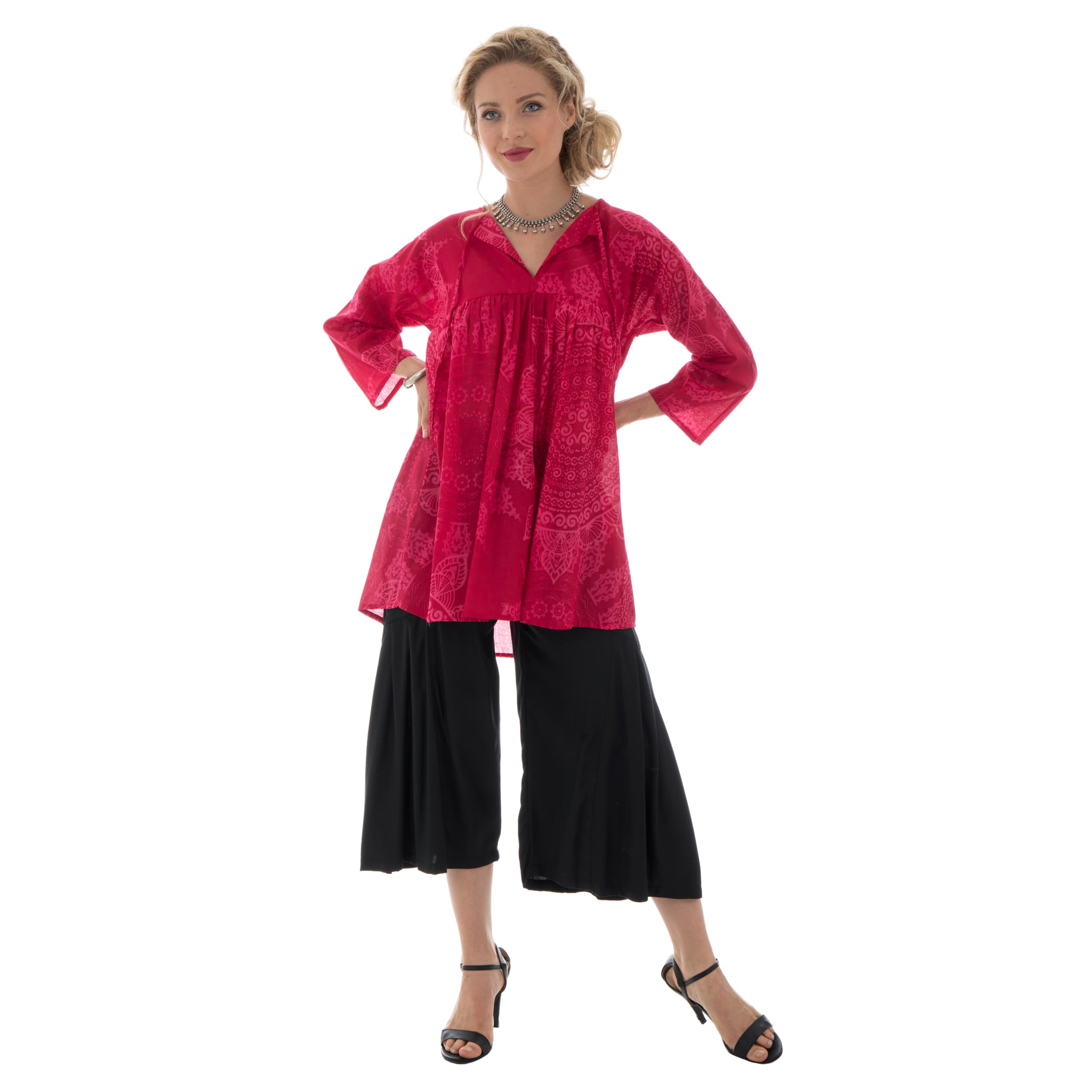 Tunique été Waltraud - 100% voile de coton - rose - Akoustik Online