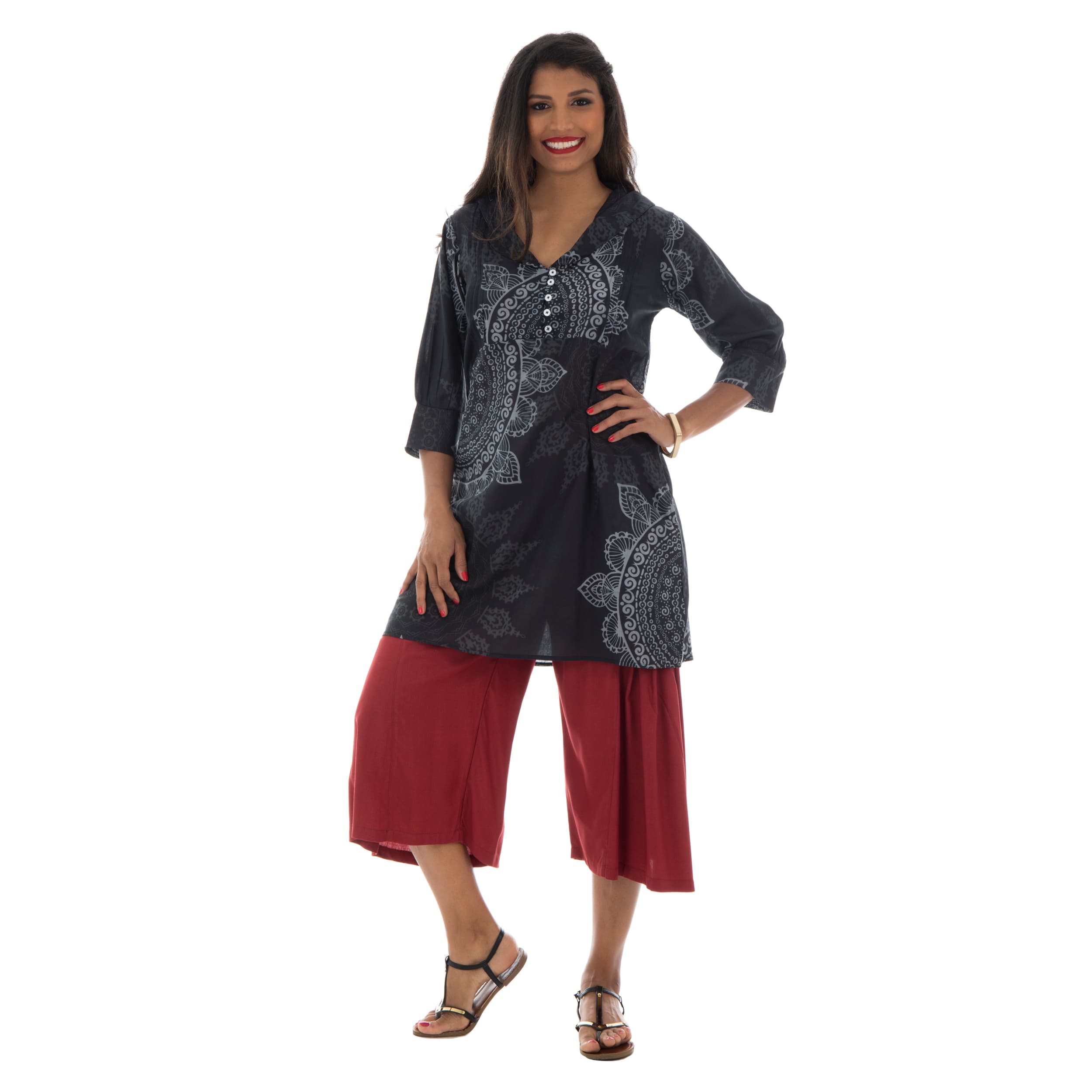 Tunique été Dell - 100% voile de coton - noir, blanc - Akoustik Online