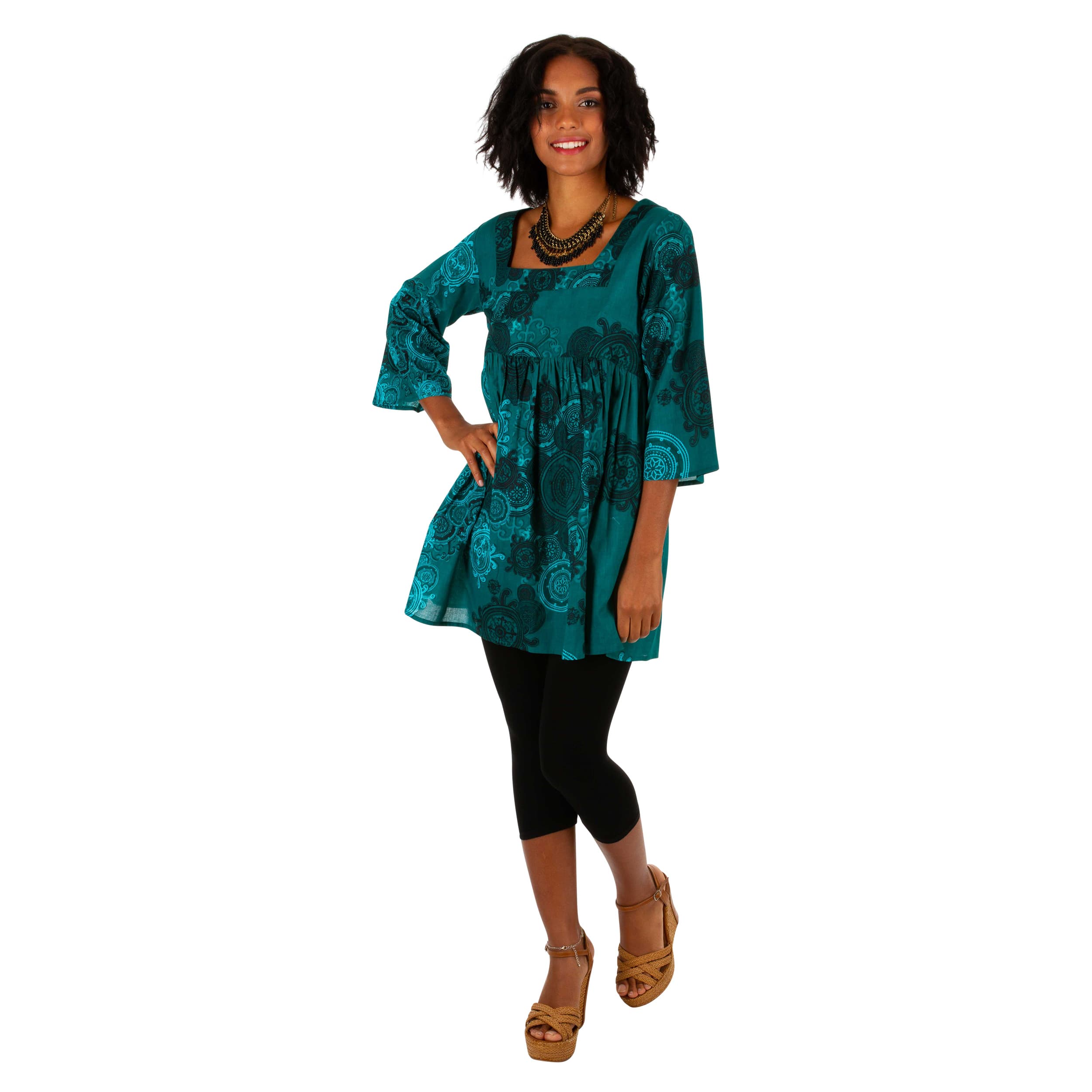 Tunique été manches 3/4 Karline - vert, noir - Akoustik Online