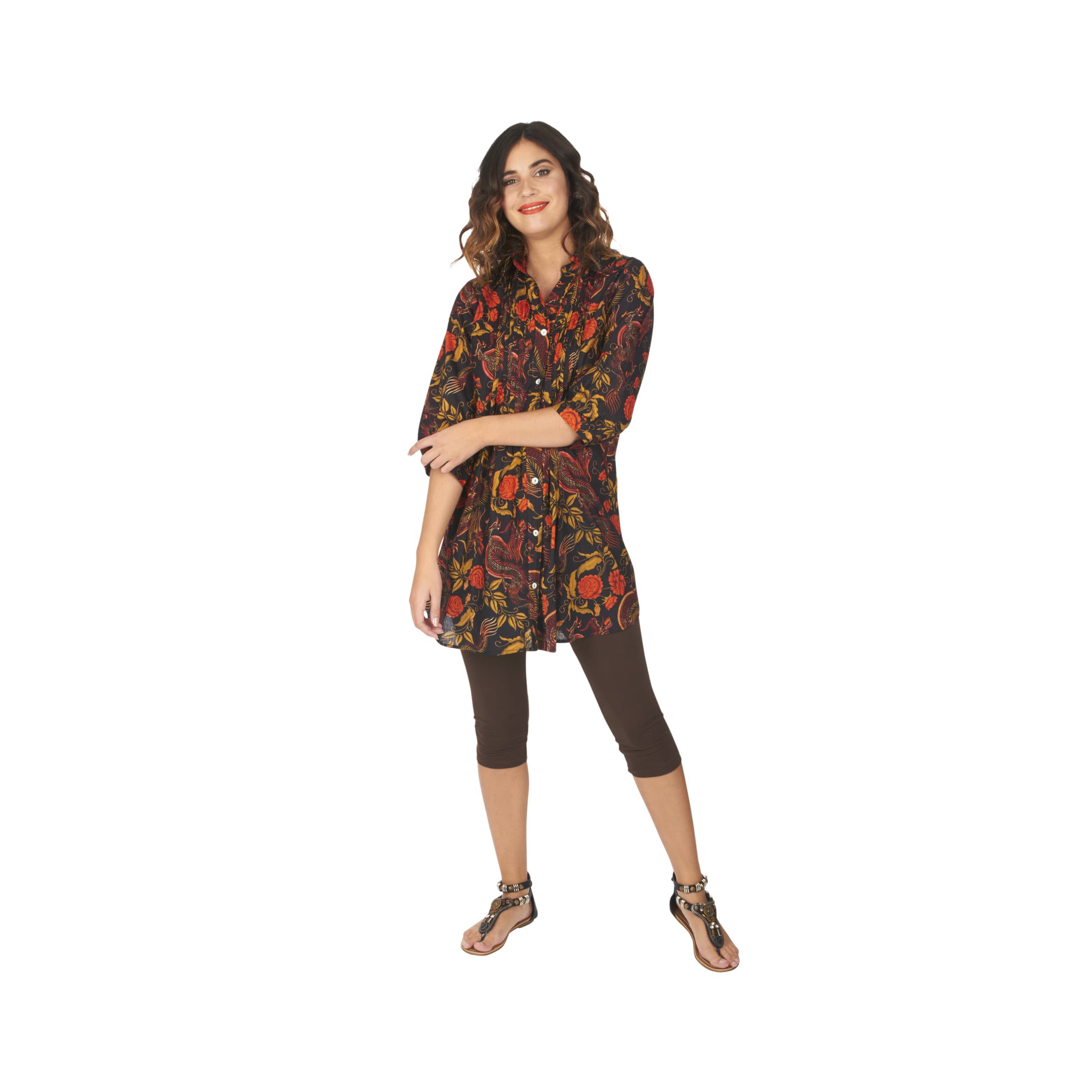 Tunique été manches 3/4 Keniala - noir, rouge, jaune - Akoustik Online