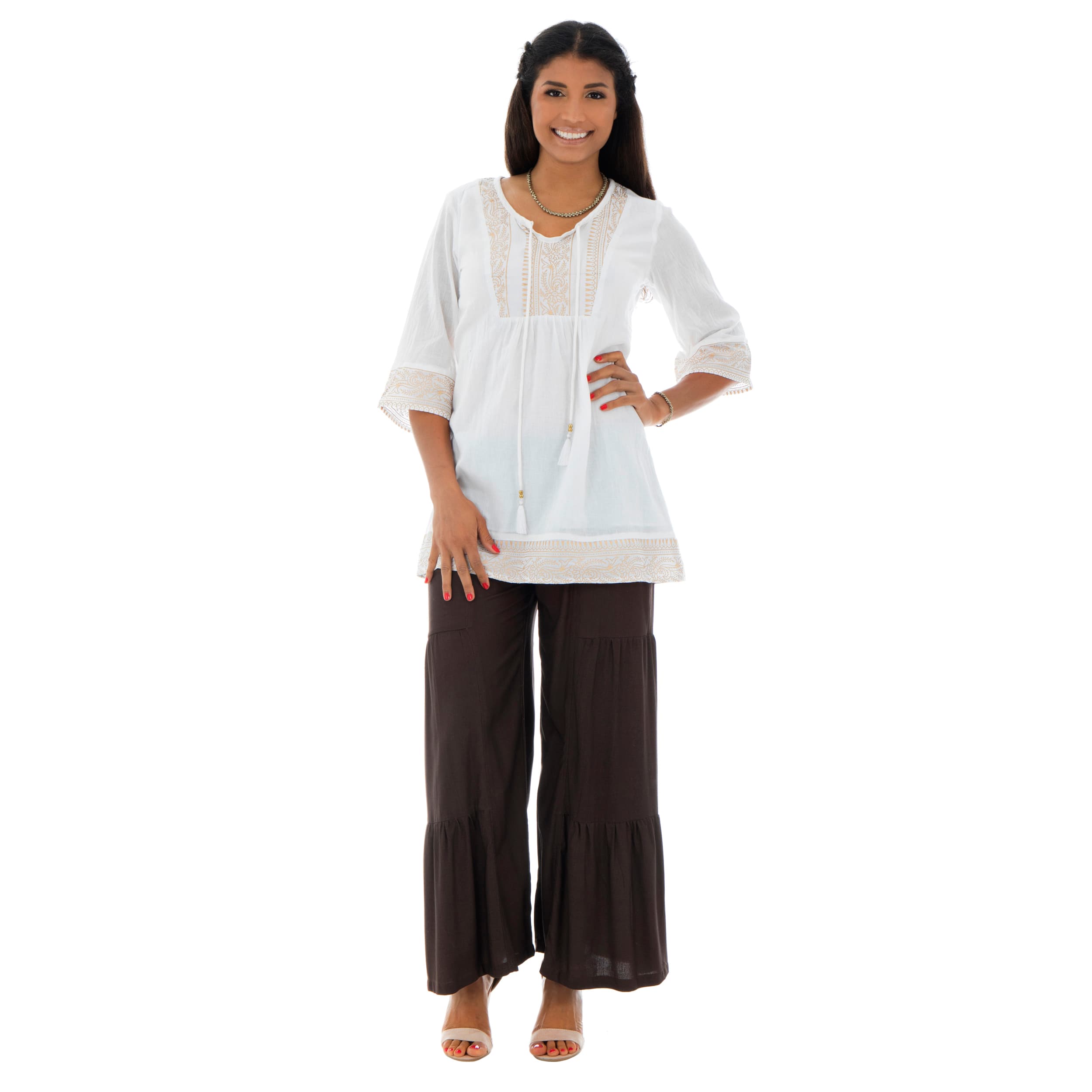 Tunique été Mahmood - 100% coton - blanc, or - Akoustik Online