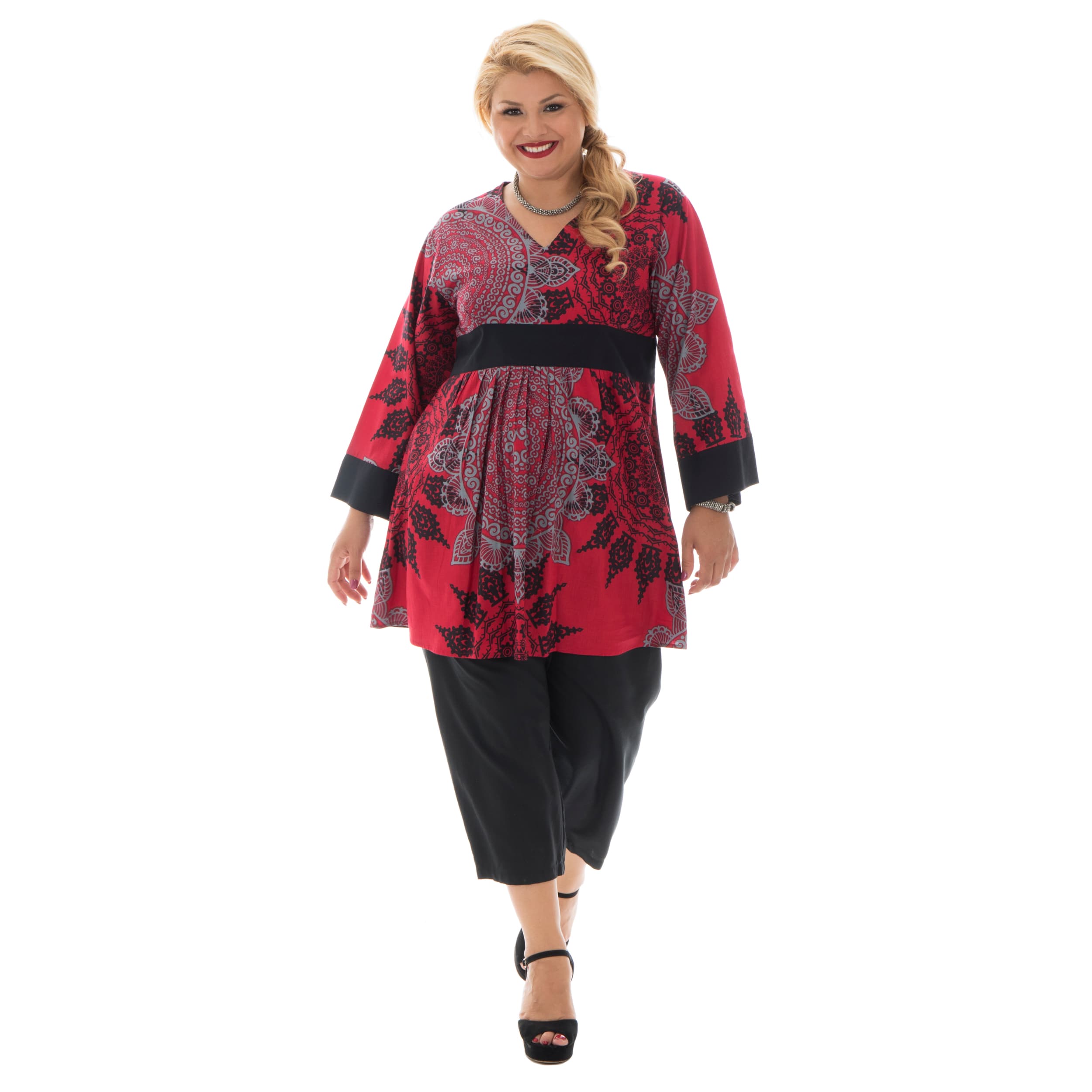 Tunique été Toria - 100% coton - rouge, noir, gris - Akoustik Online