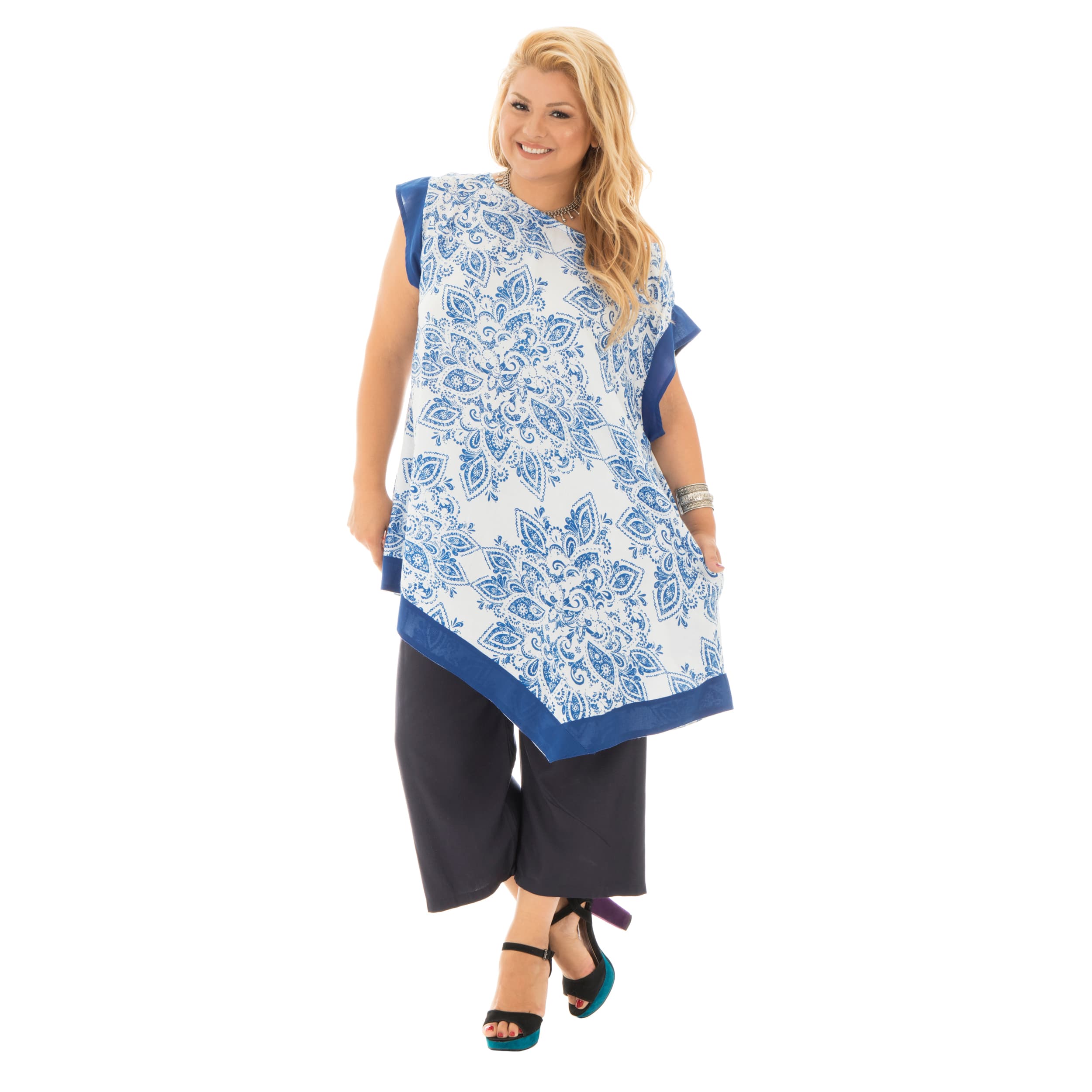 Tunique été Machteld - 100% rayonne - bleu, blanc - Akoustik Online